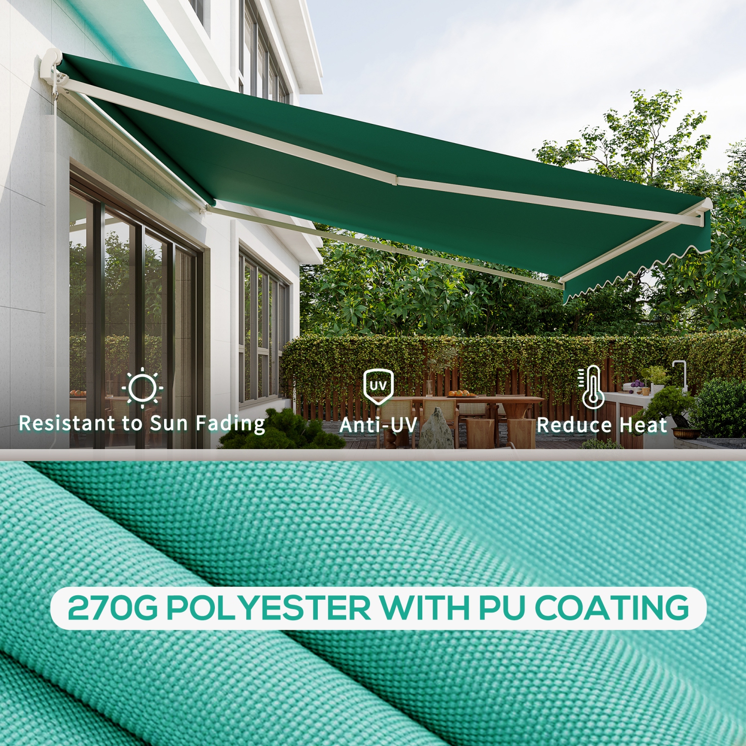 Outsunny 13' x 10' Electric Awning, Retractable Awning Sun Shade Shelter with Remote Controller, Manual Crank Handle and Aluminum Frame, for Deck,