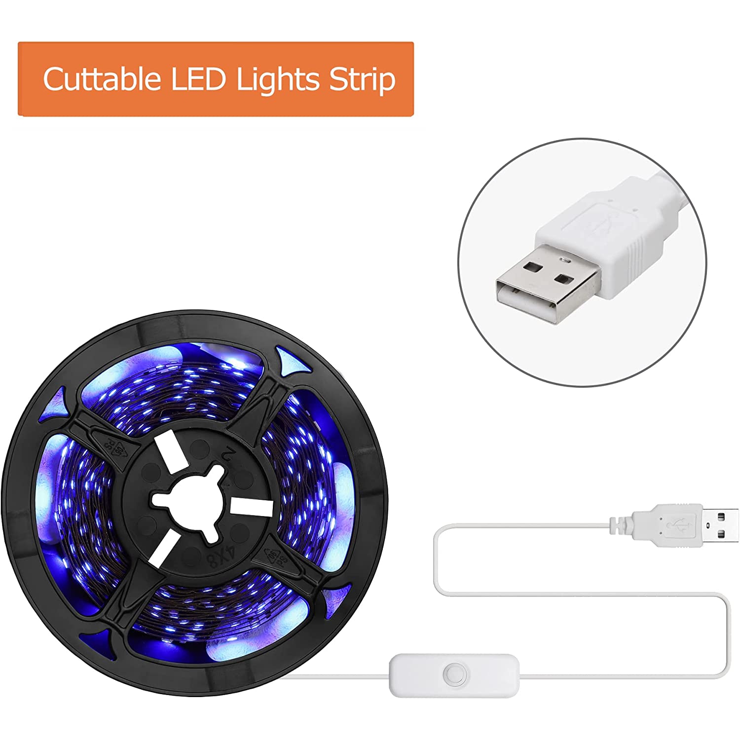 Meuble champêtre DEL blanche avec bande lumineuse bleue USB pour écran plat de 55/65 po, console multimédia en bois avec portes de grange