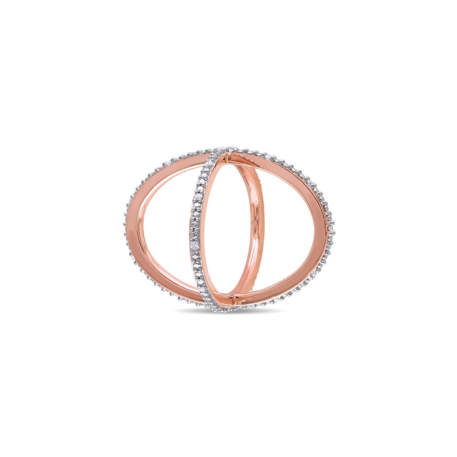 1/10 Carat Diamond Criss-Cross Ring in Pink Plated Sterling Silver