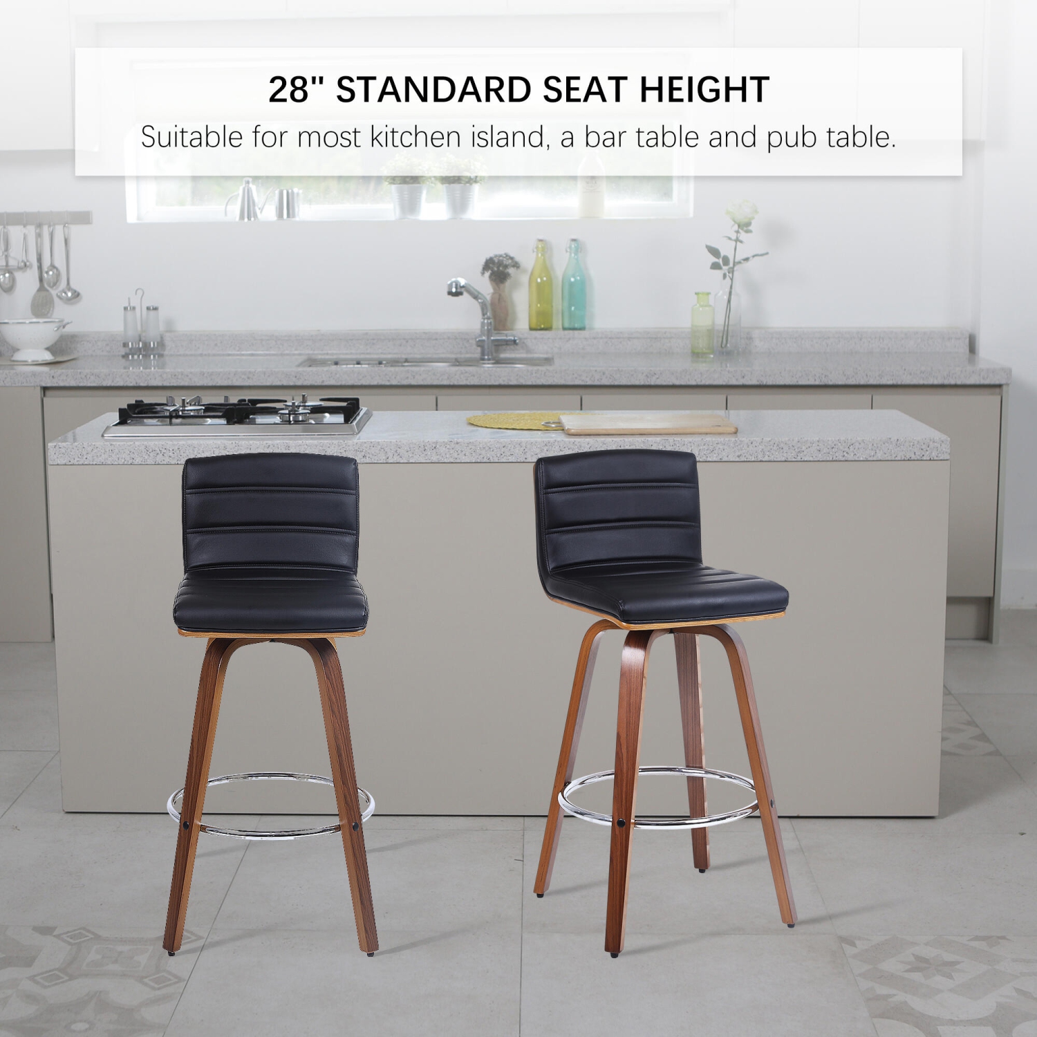 2-Pack Vintage 28" Barstools Wood 360° Swivel Counter Stools with Back and Foot Ring, Bar Stools for Kitchen Home Bar Supports up to 396 lbs