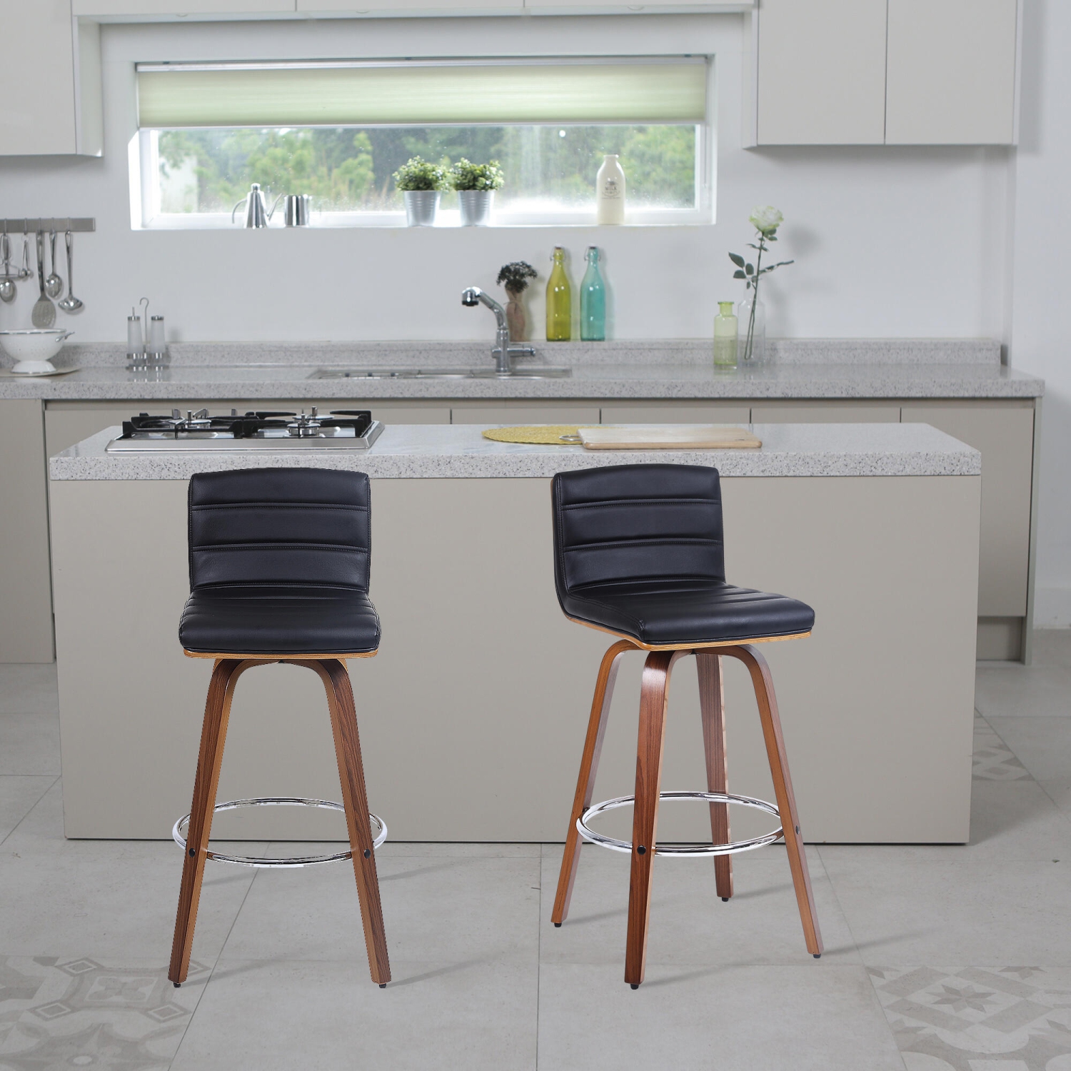 2-Pack Vintage 28" Barstools Wood 360° Swivel Counter Stools with Back and Foot Ring, Bar Stools for Kitchen Home Bar Supports up to 396 lbs