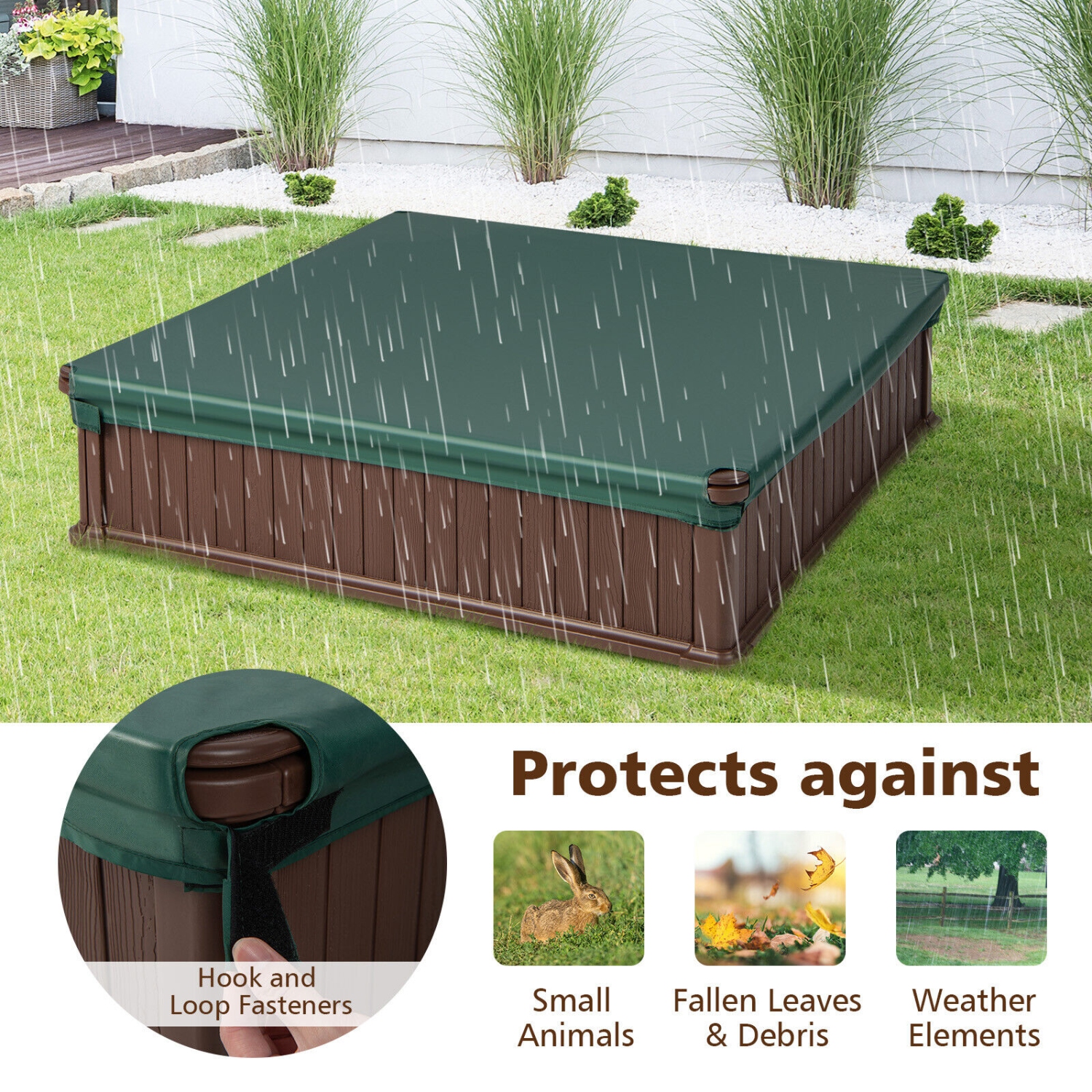 Gymax Kids Outdoor Sandbox 48.5'' x 48.5'' x 12.5'' Large HDPE Sandpit with Oxford Cover