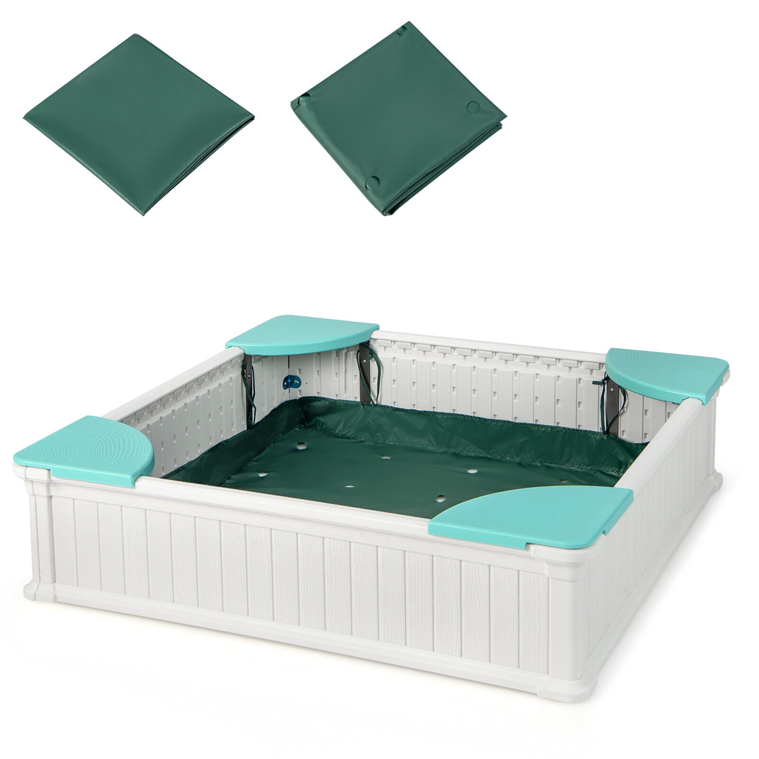 Gymax Kids Outdoor Sandbox 48.5'' x 48.5'' x 12.5'' Large HDPE Sandpit with Oxford Cover