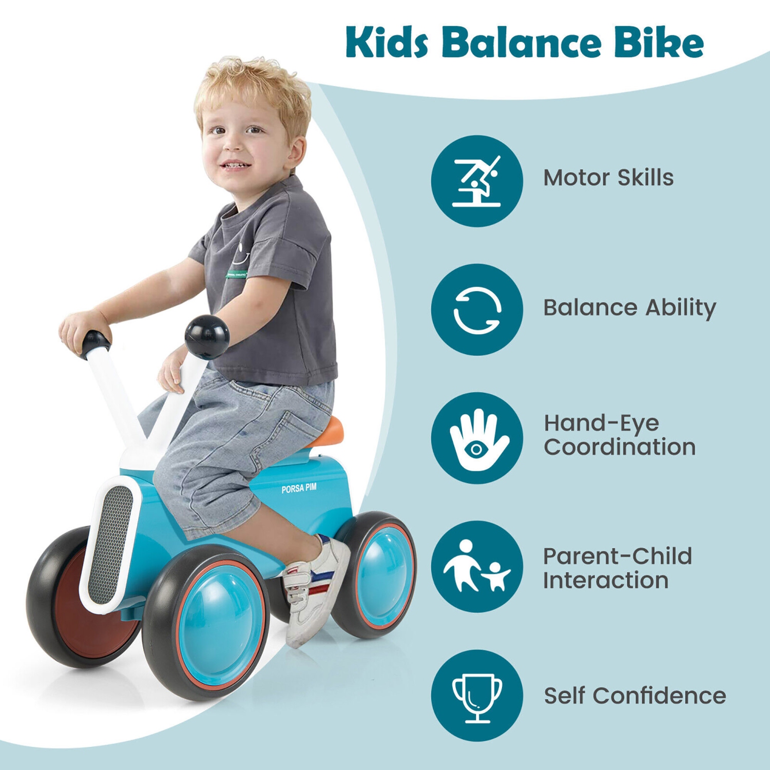 Gymax Baby Balance Bike for 10-24 Months Riding Toy No Pedal for Boys & Girls Blue