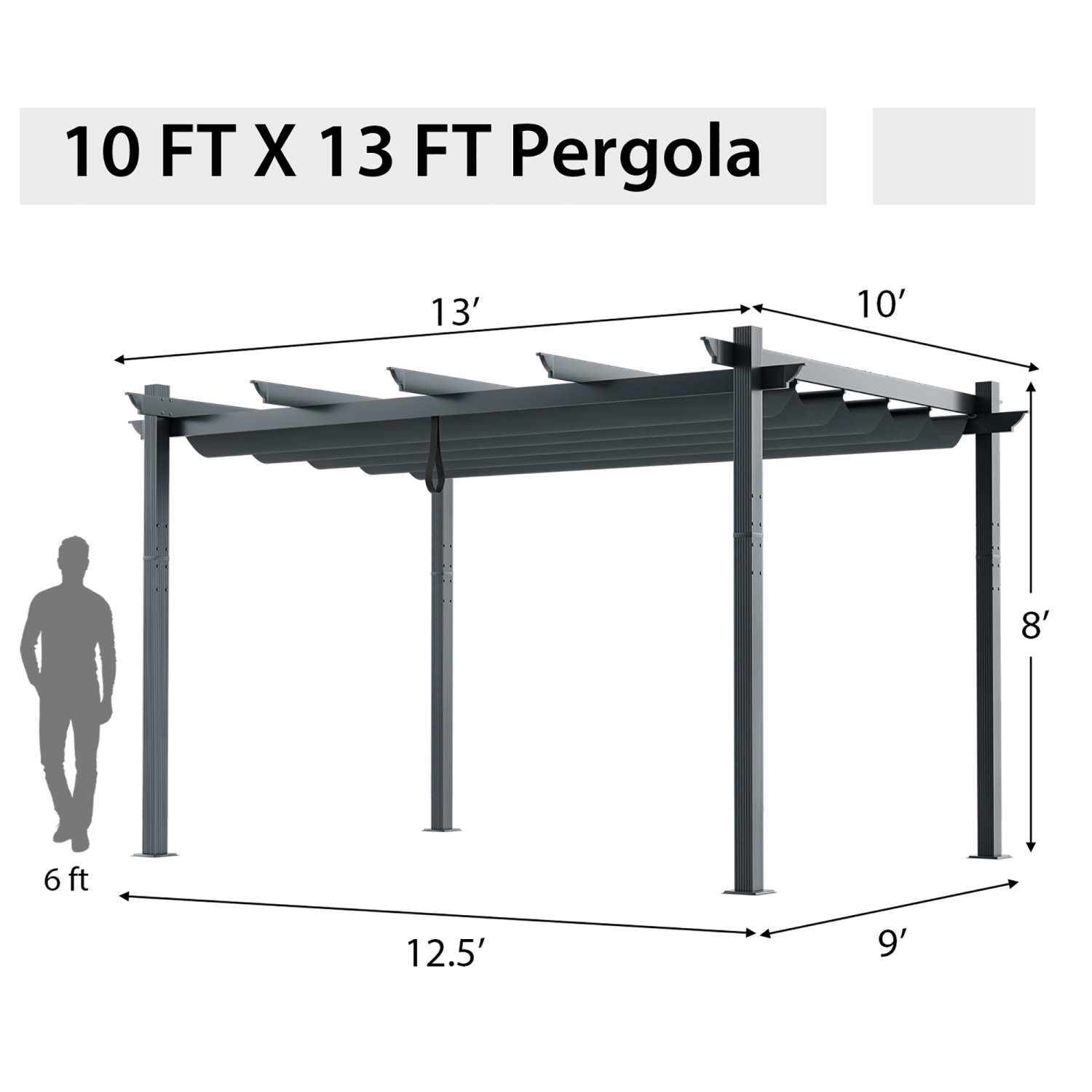 Gymax 10 x 13ft Outdoor Aluminum Retractable Pergola Canopy Shelter Grape Trellis
