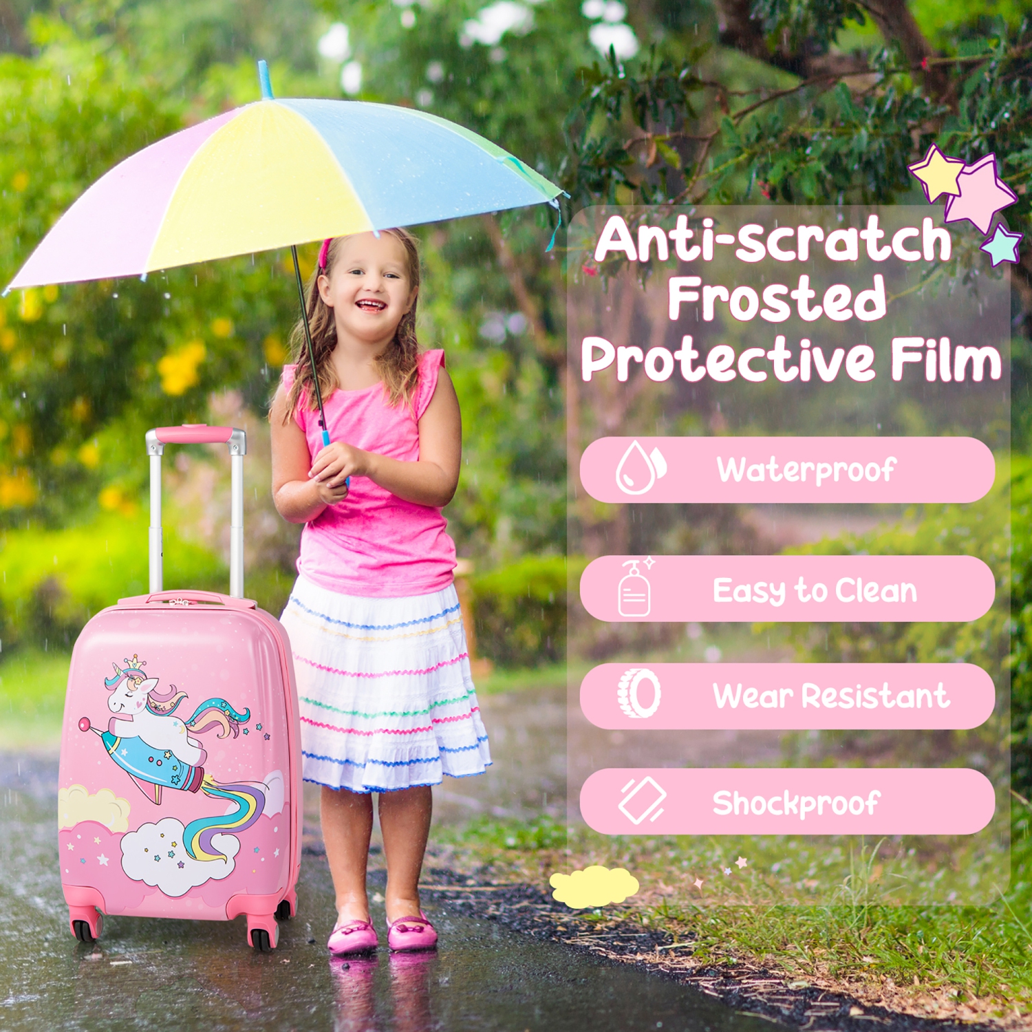 Gymax 2PCS Kids Carry On Luggage Set 12'' Backpack and 18'' Rolling Suitcase for Travel