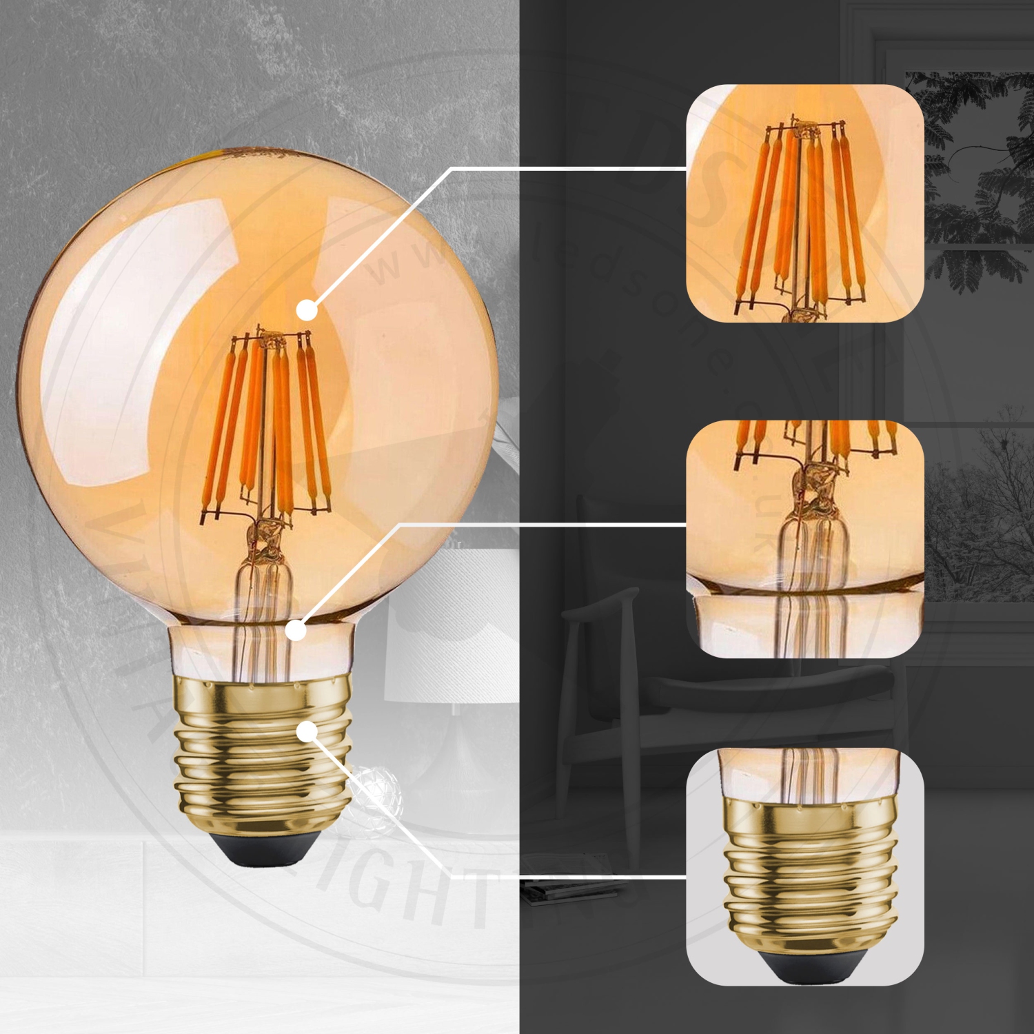 G30 E26 LED Edison Bulb 8W Dimmable LED Filament Vintage Light Bulb