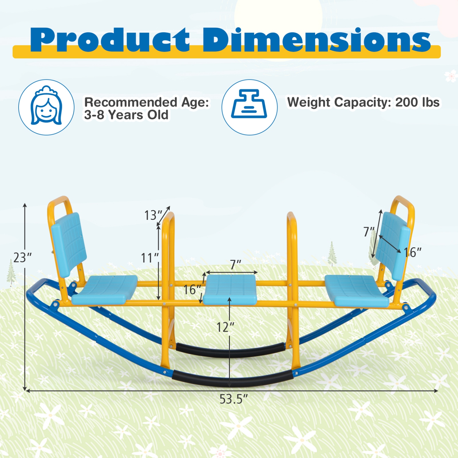 Gymax Kids Teeter Totter Outdoor Teeter Totter Gift for Children Boys Girl Blue