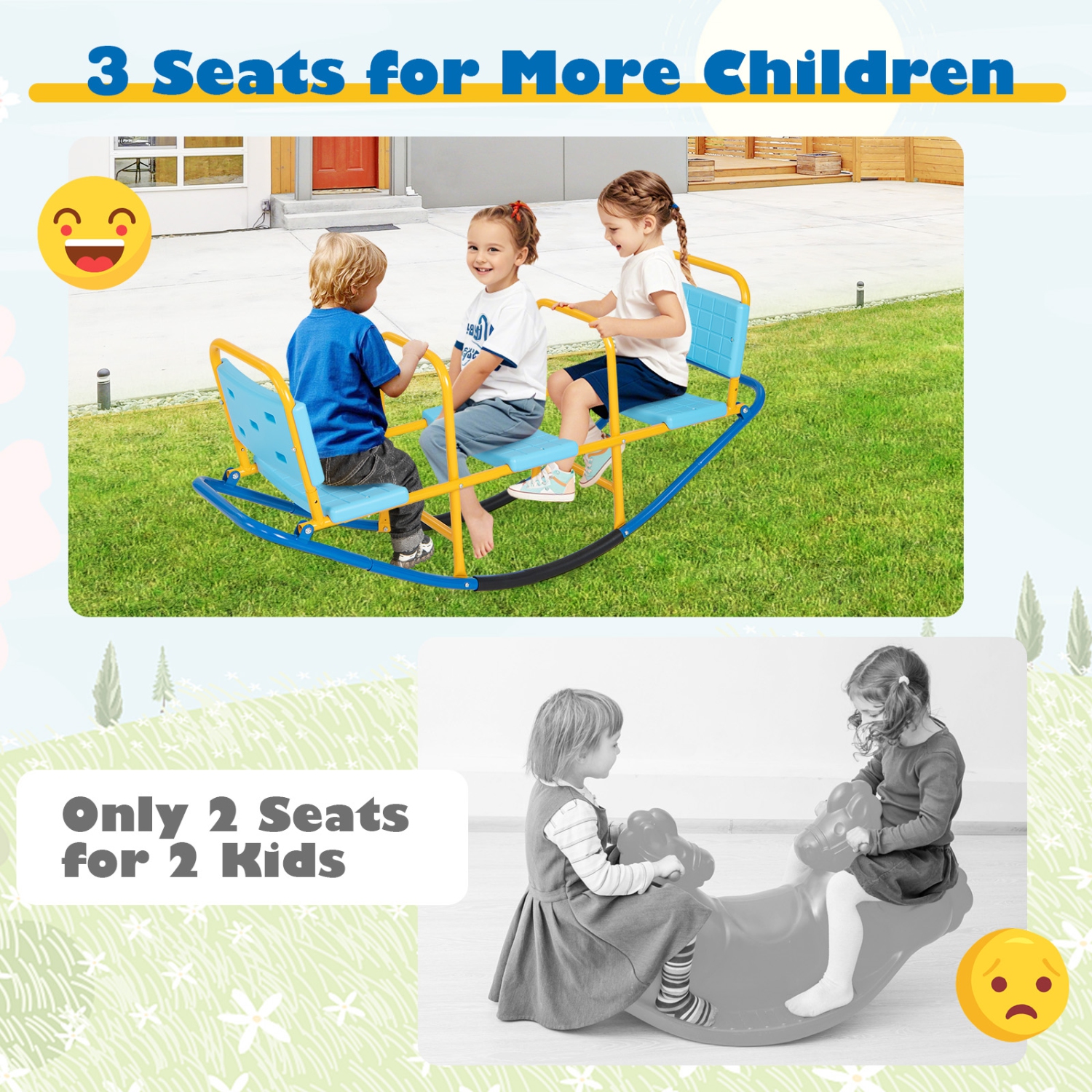 Gymax Kids Teeter Totter Outdoor Teeter Totter Gift for Children Boys Girl Blue