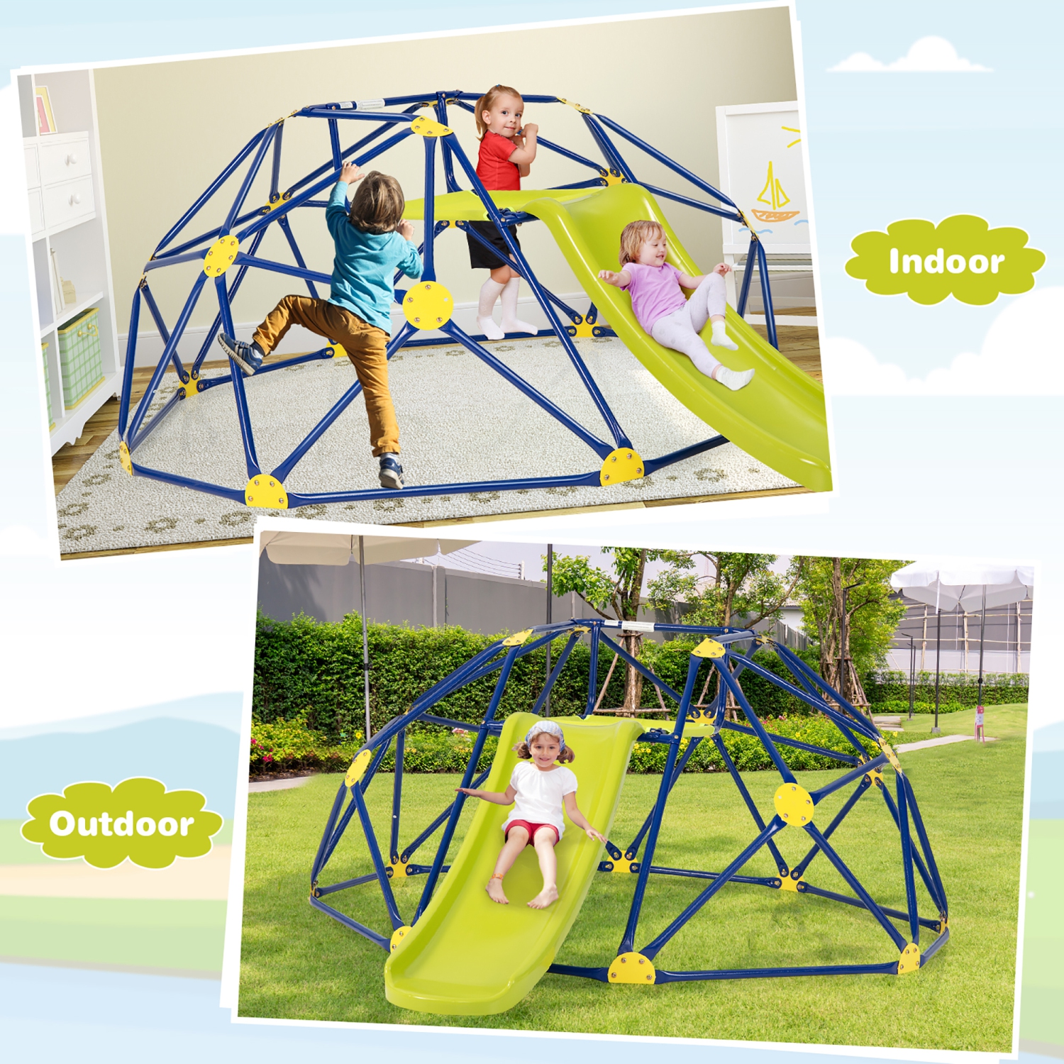 Gymax 8FT Climbing Dome w/ Slide Outdoor Kids Jungle Gym