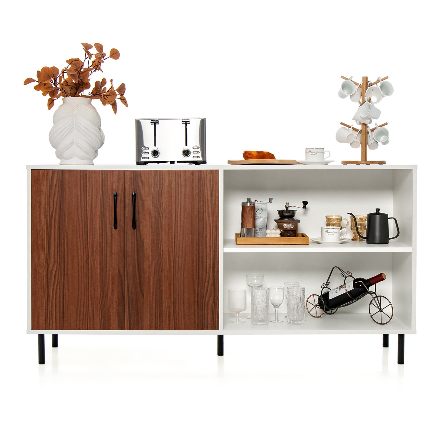 Gymax Modern Buffet Sideboard Kitchen Storage Cabinet w/ 2 Doors & Open Compartments