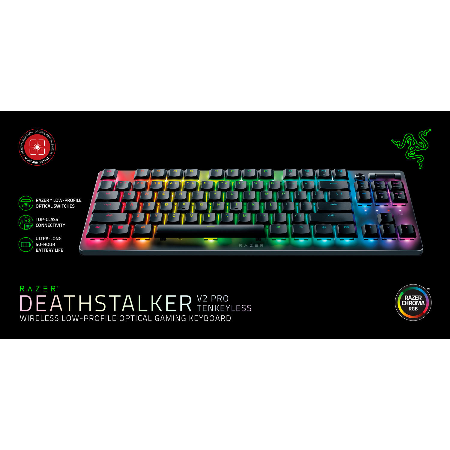 Clavier de jeu mécanique rétroéclairé Bluetooth sans pavé numérique DeathStalker V2 Pro de Razer