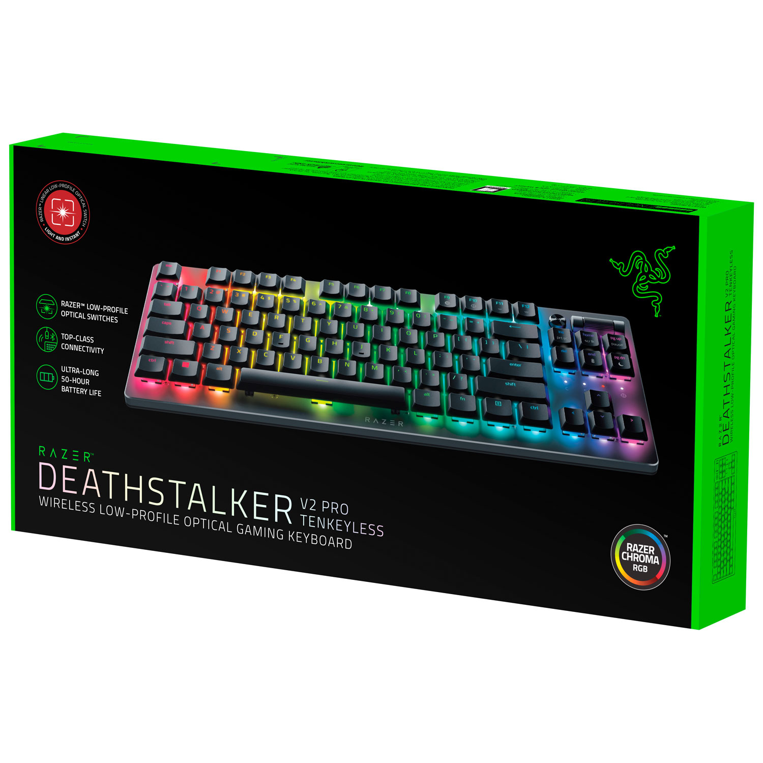 Clavier de jeu mécanique rétroéclairé Bluetooth sans pavé numérique DeathStalker V2 Pro de Razer