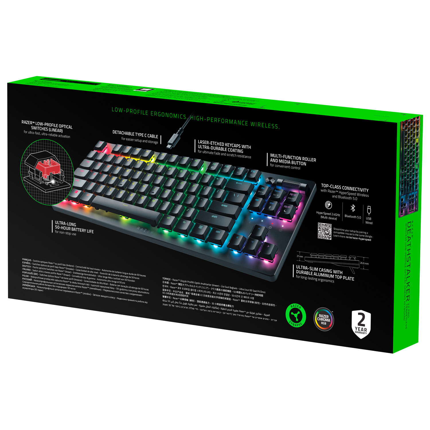 Clavier de jeu mécanique rétroéclairé Bluetooth sans pavé numérique DeathStalker V2 Pro de Razer