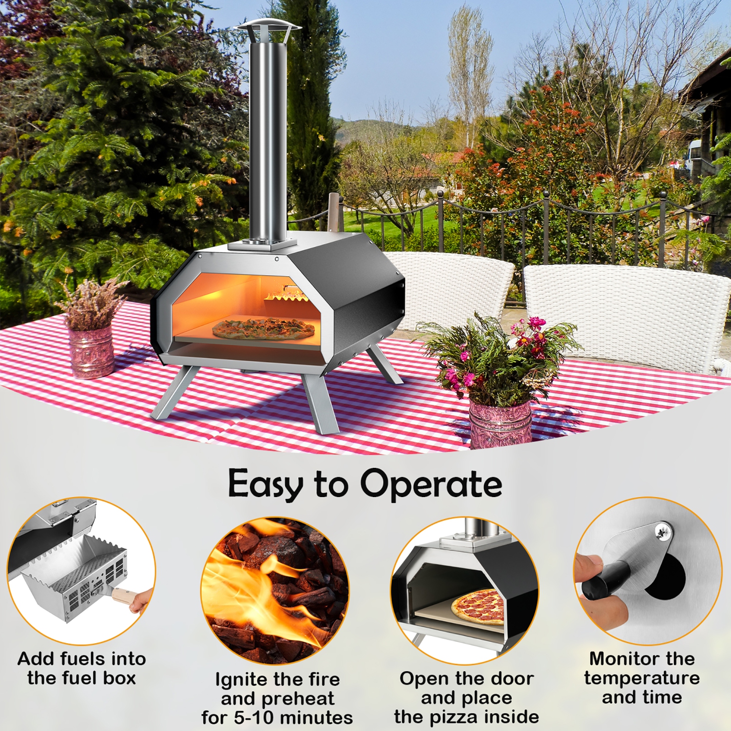 Costway Outdoor Pizza Oven Machine 12" Pizza Grill Maker&nbsp;Portable&nbsp;with Foldable legs