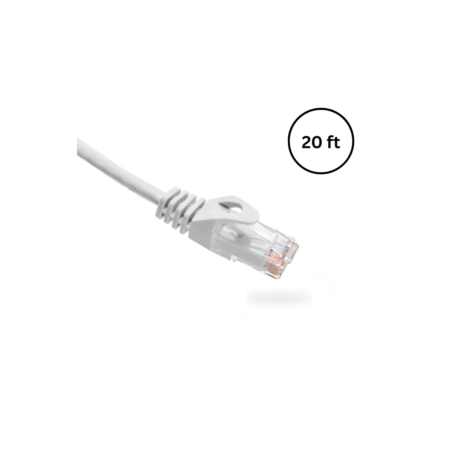 Vertical Cable CAT6 20ft Bare Copper Patch Cable with Boot and Protector, White