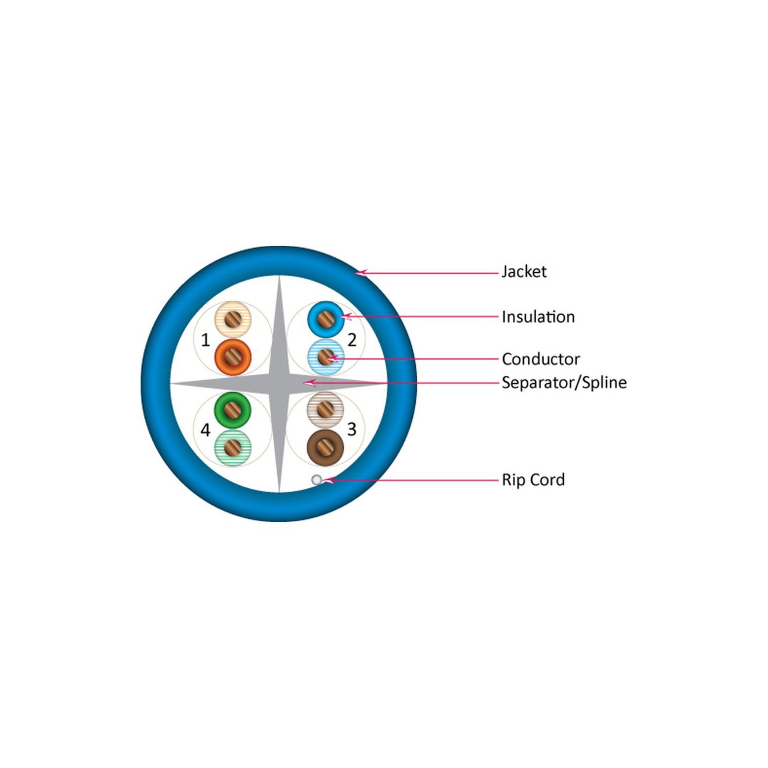 Vertical Cable CAT6 Solid Bare Copper Riser Cable, 1000ft. UTP, 550MHz, 23AWG, CMR, Blue