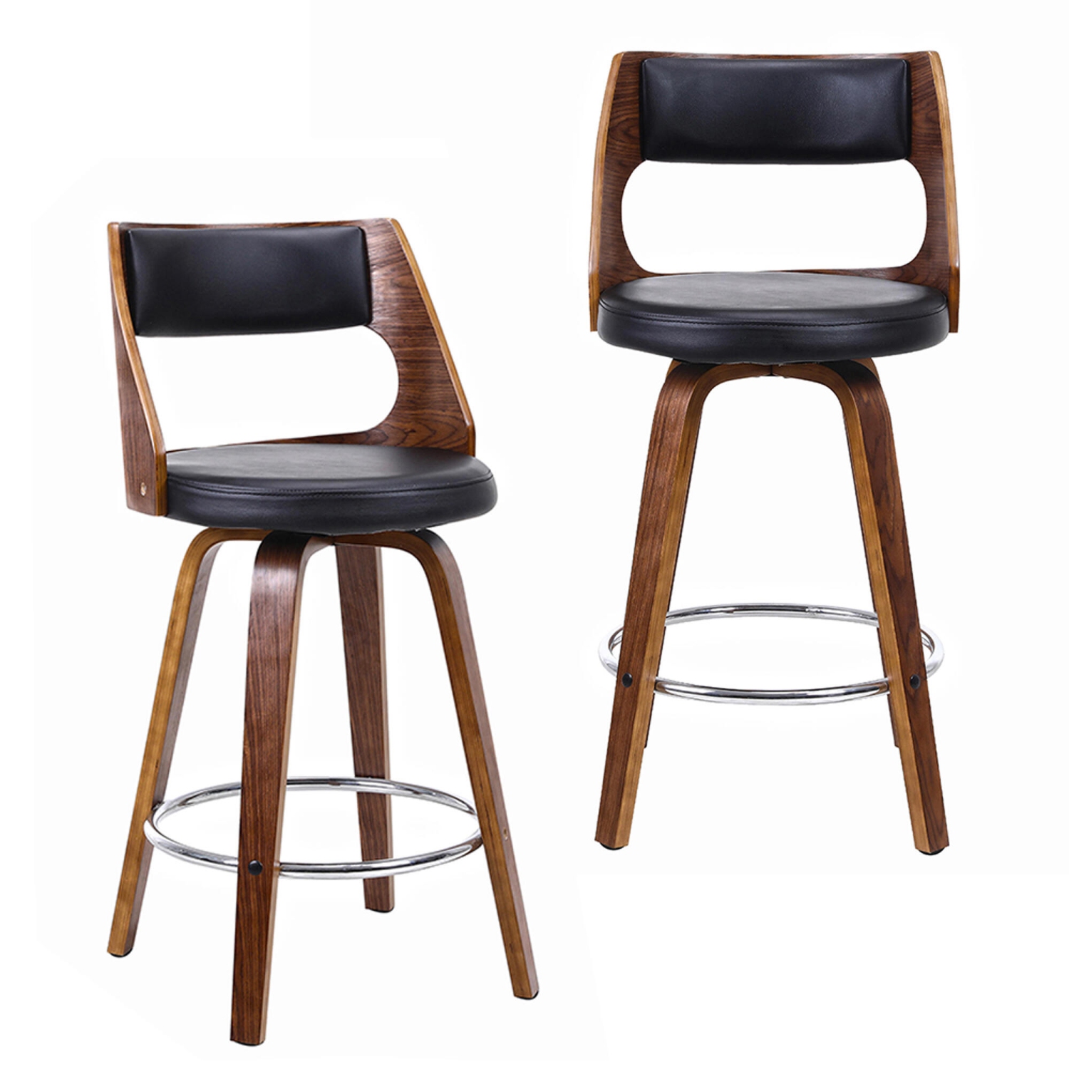 2Pack Bar stools Mid-Century 26" Wood Swivel Counter Barstools with Back & Foot Ring，Supports up to 396 lbs- Moustache