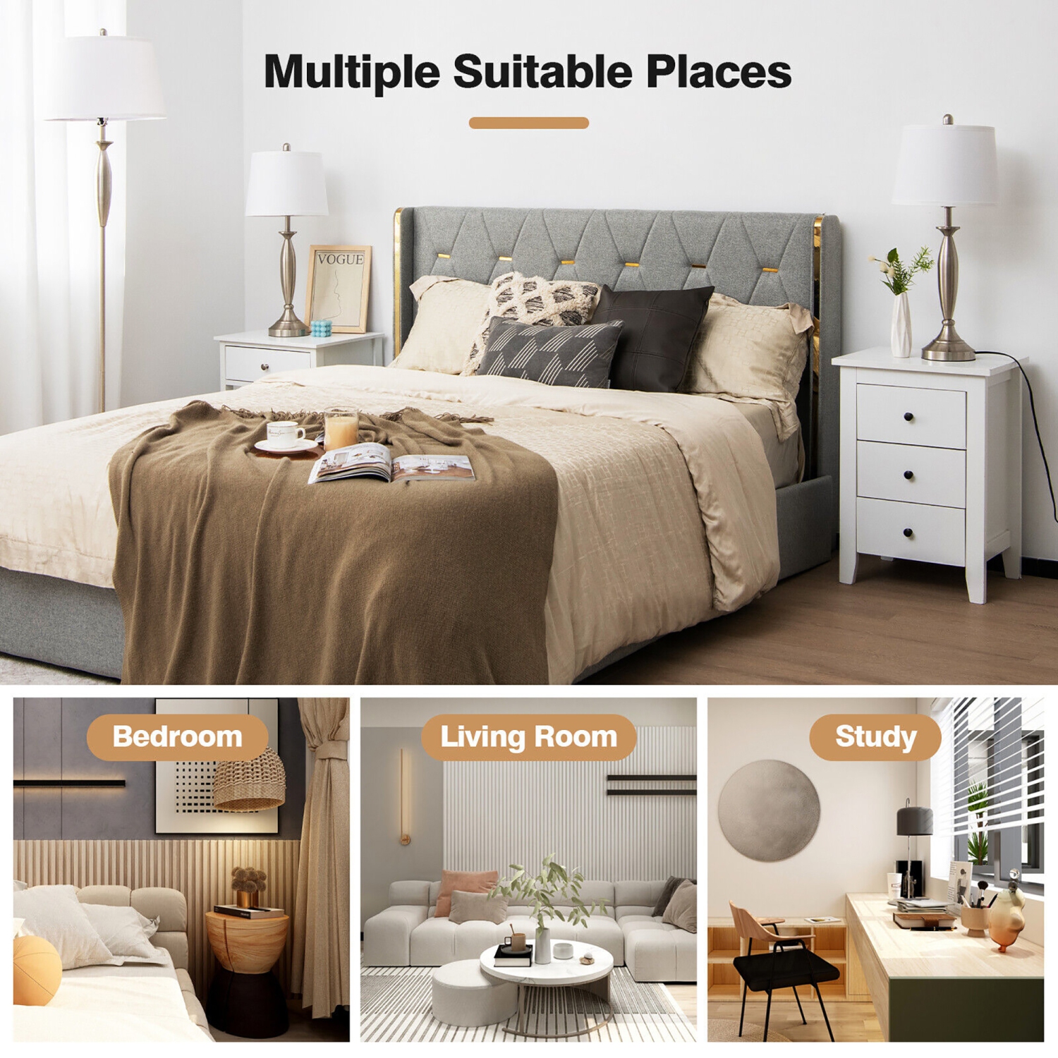 Gymax Lamp Set 3-Piece Modern Home Living Room Bedroom Nickel Finish Lamps