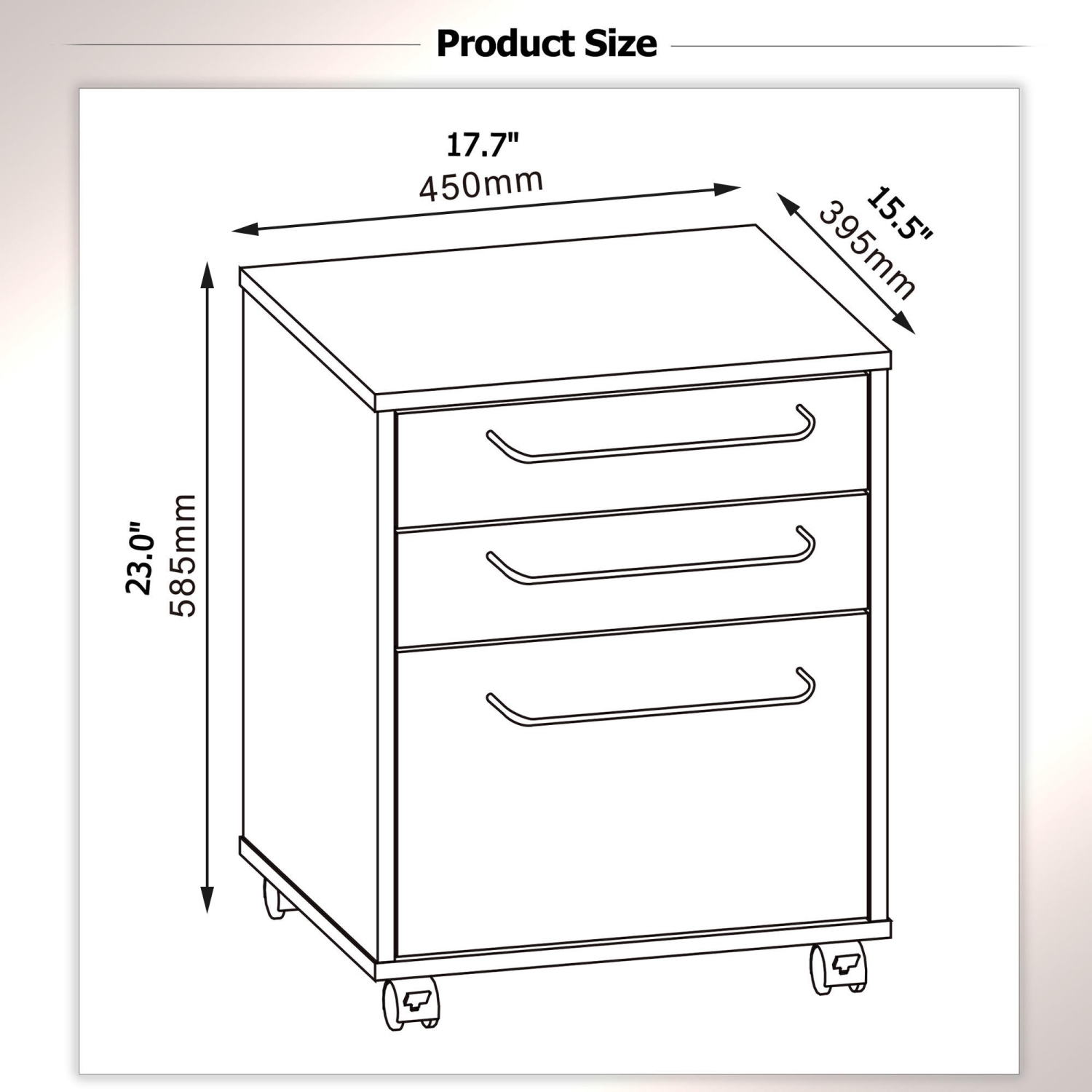 3 Drawers File Cabinet , Under Desk Vertical Rolling Mobile Filing Cabinet with 4 Casters for Letter Sized Documents