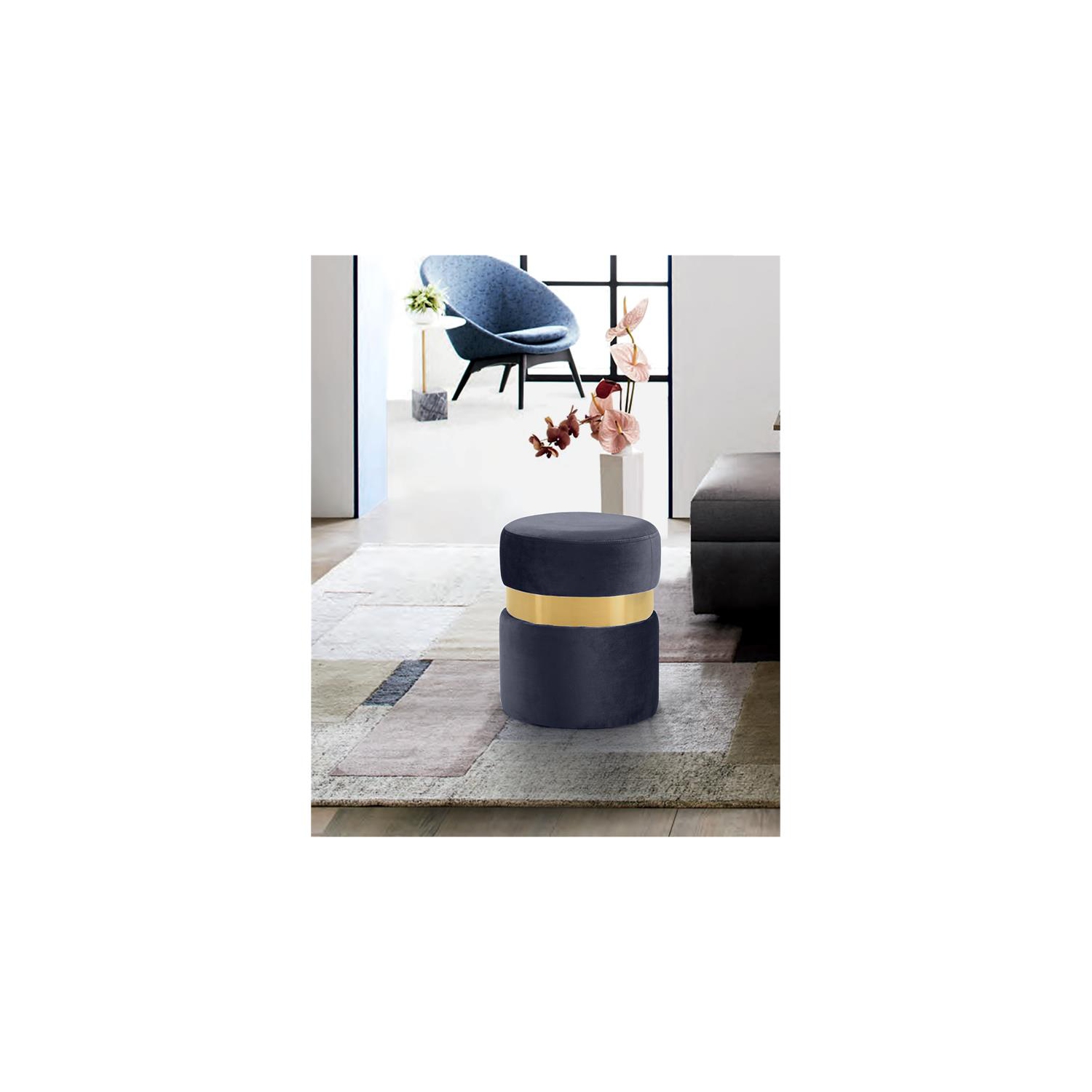 Meridian Furniture Hailey Contemporary Velvet Ottoman/Stool in Gray