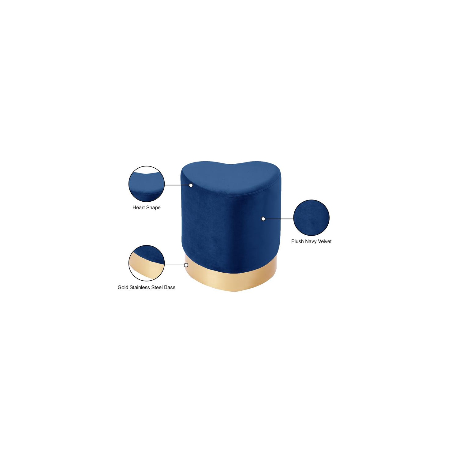 Meridian Furniture Heart Contemporary Velvet Ottoman/Stool in Navy