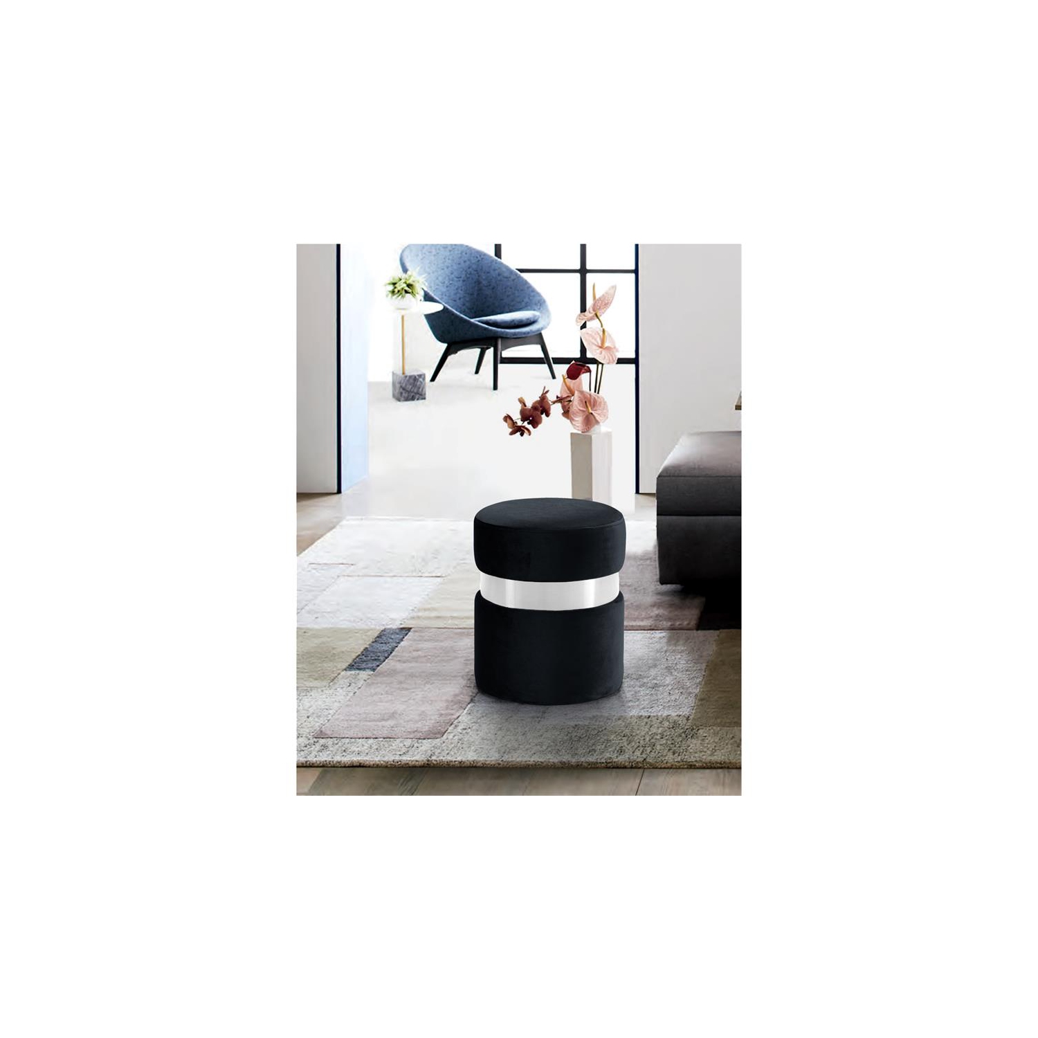 Meridian Furniture Hailey Contemporary Velvet Ottoman/Stool in Black