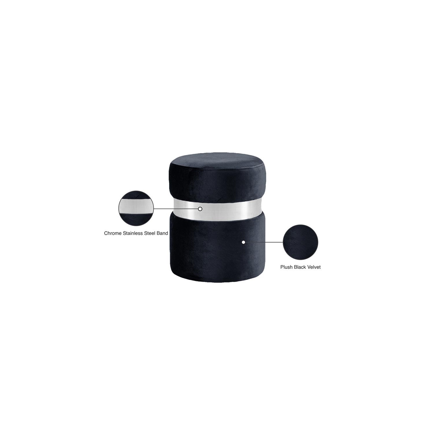 Meridian Furniture Hailey Contemporary Velvet Ottoman/Stool in Black