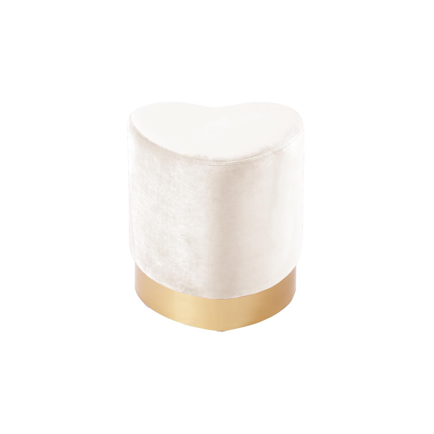 Tabouret/pouf contemporain en velours Meridian Furniture avec motif de coeur, crème