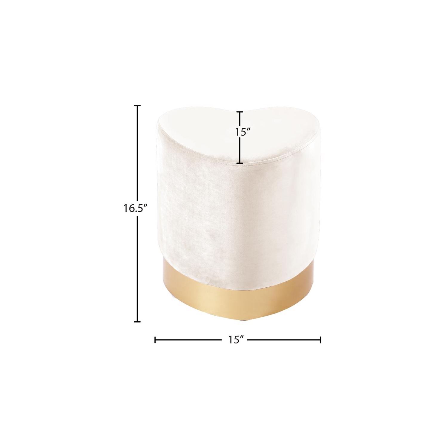 Tabouret/pouf contemporain en velours Meridian Furniture avec motif de coeur, crème