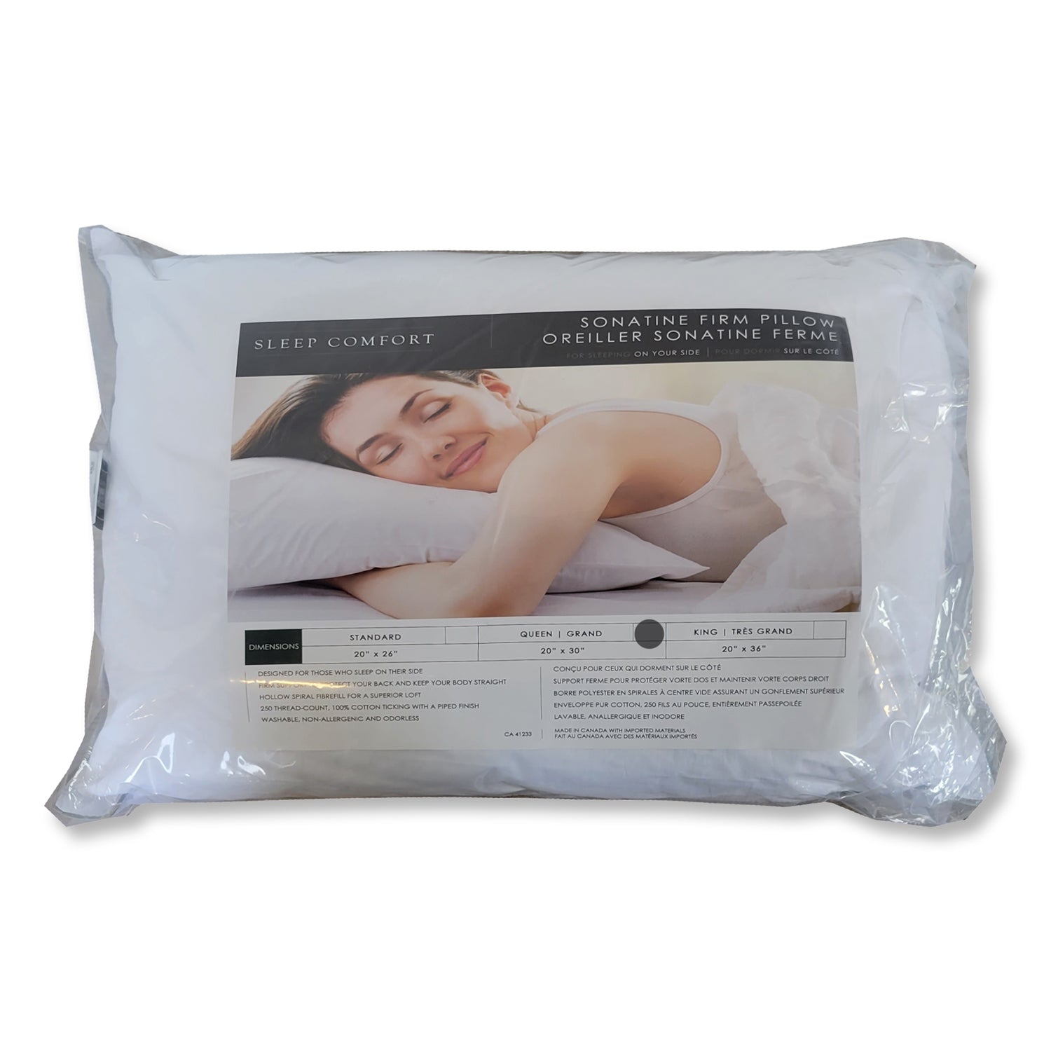 Cotton House - Sonatine Pillow, Firm Support, Side Sleeper, Queen Size, Made in Canada