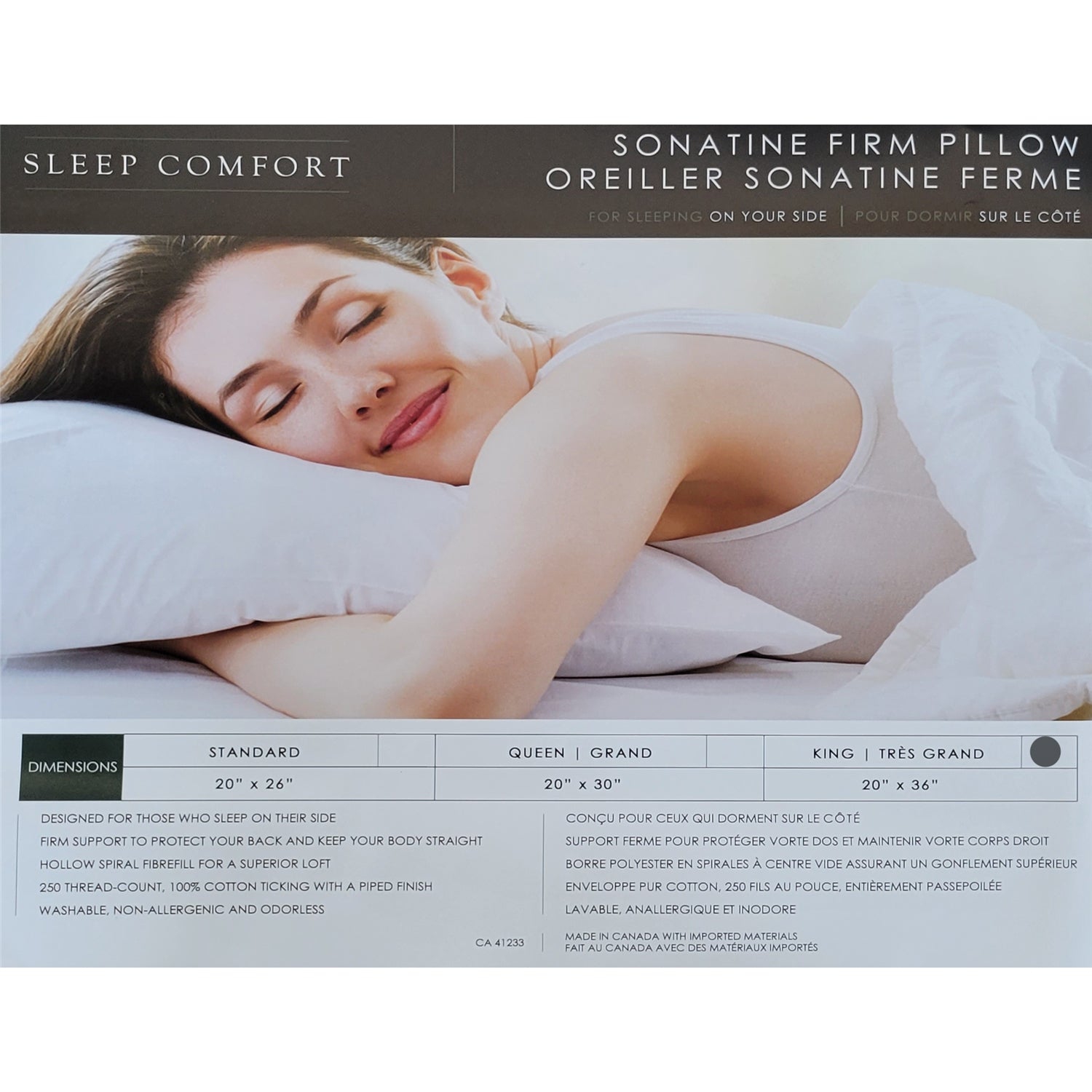 Coton House - Oreiller Sonatine, soutien ferme, lit d'appoint, très grand lit, fabriqué au Canada