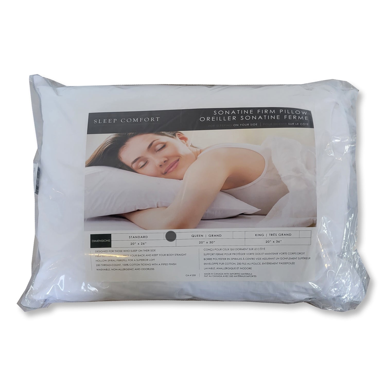 Coton House - Oreiller en Sonatine, soutien ferme, lit d'appoint, taille standard, fabriqué au Canada