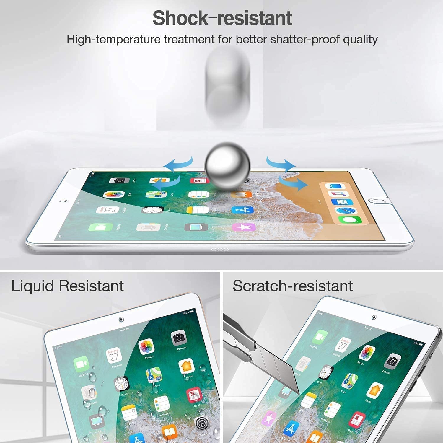 XCRS Tempered Glass, with Accurate Touch, Screen Protector for Apple iPad 9.7’’