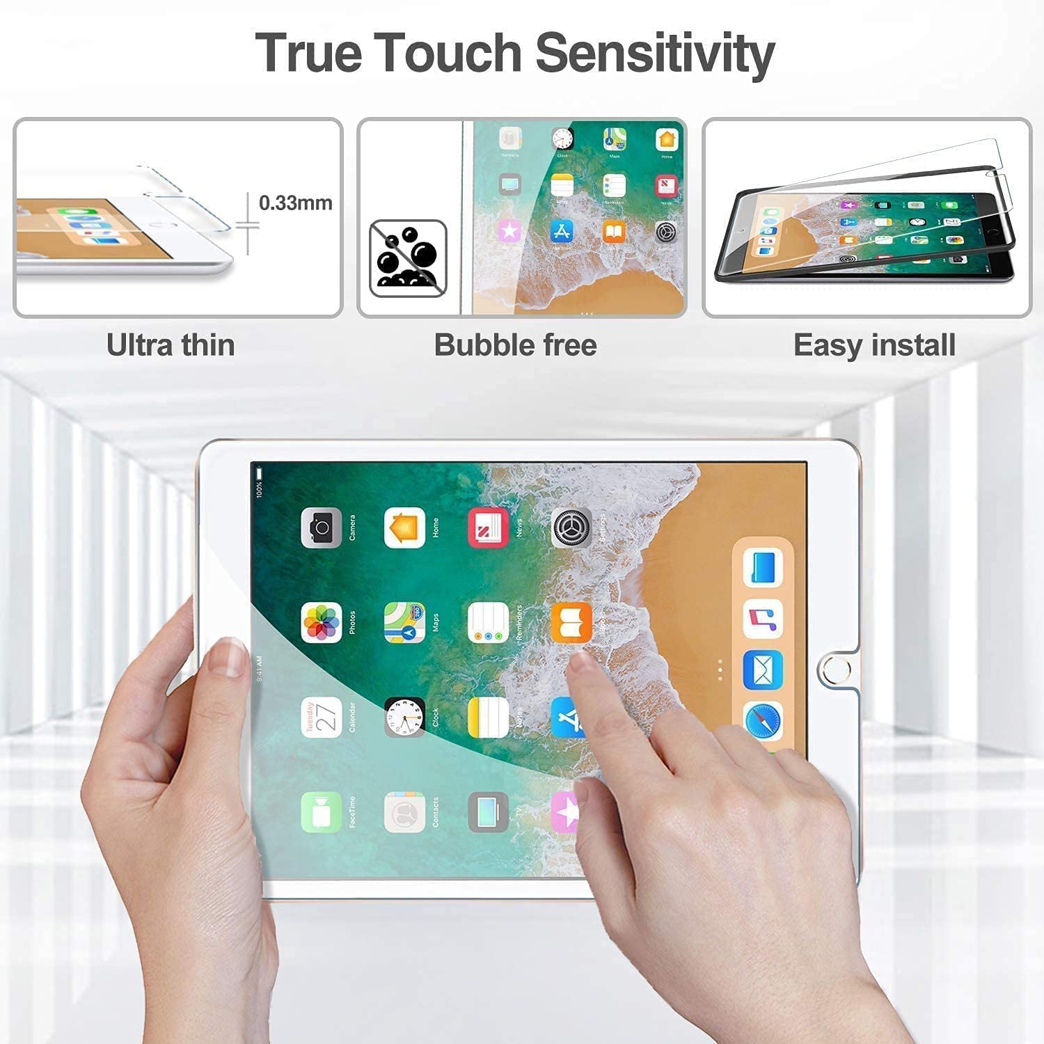 XCRS Tempered Glass, with Accurate Touch, Screen Protector for Apple iPad 9.7’’