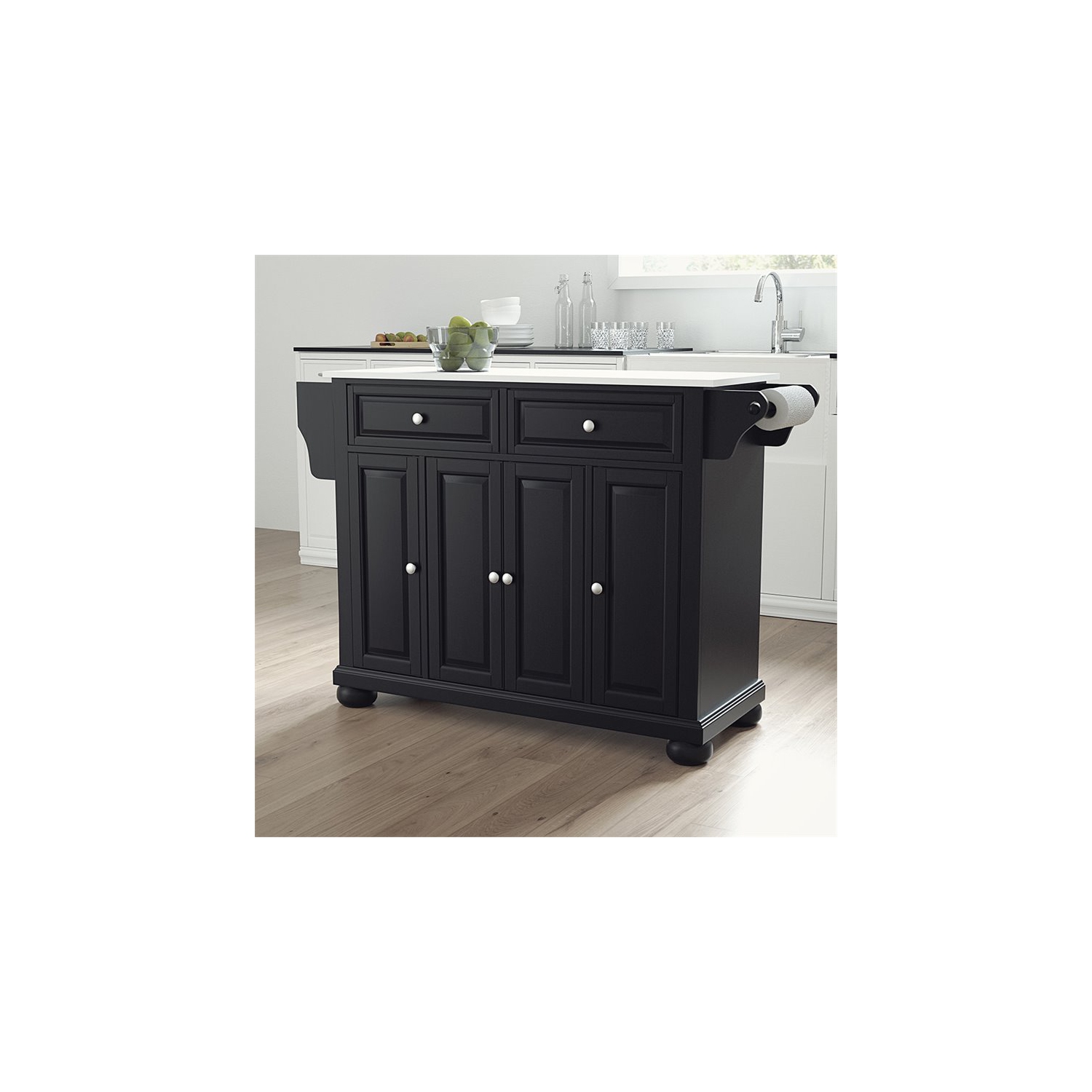 Crosley Alexandria White Granite Top Kitchen Island in Black