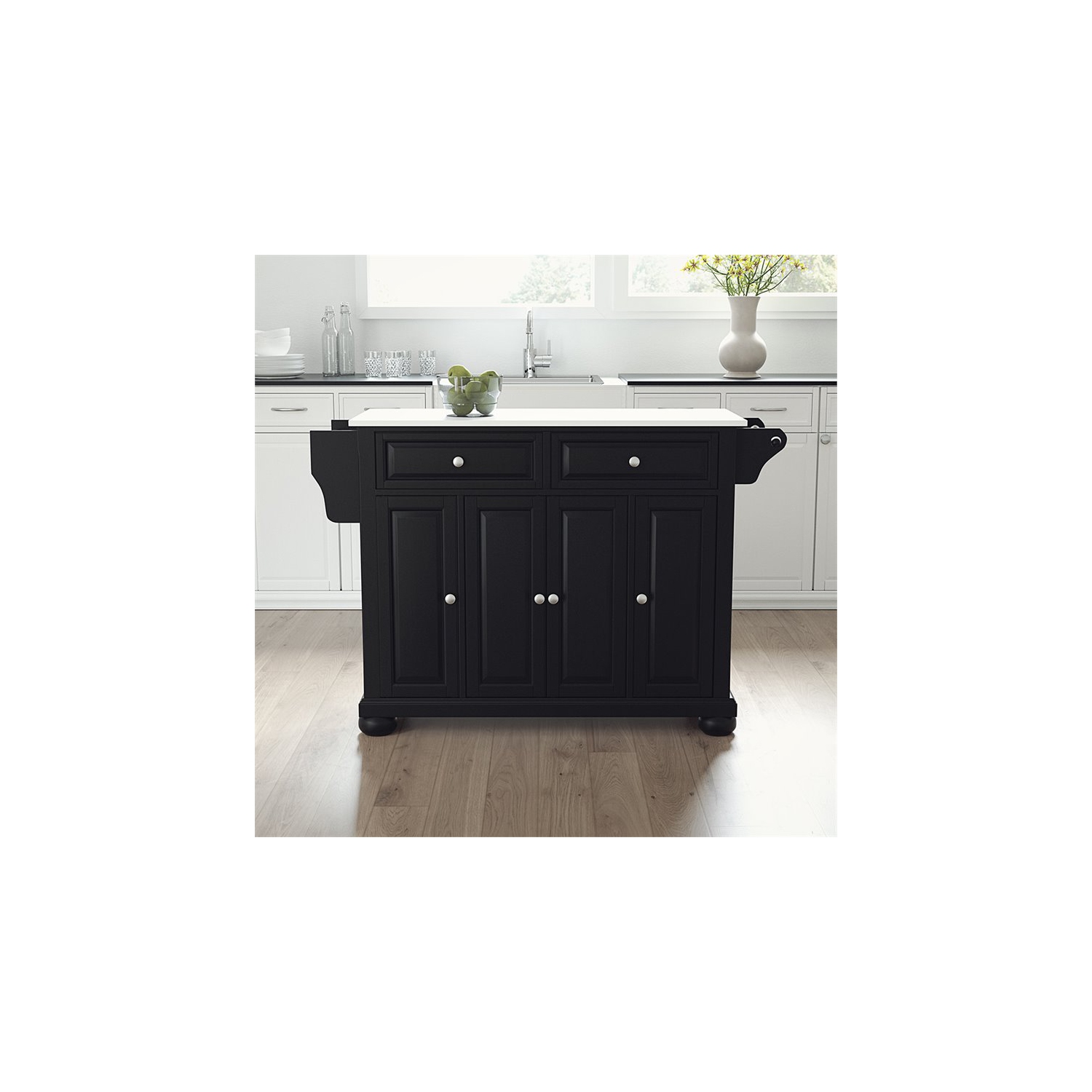 Crosley Alexandria White Granite Top Kitchen Island in Black