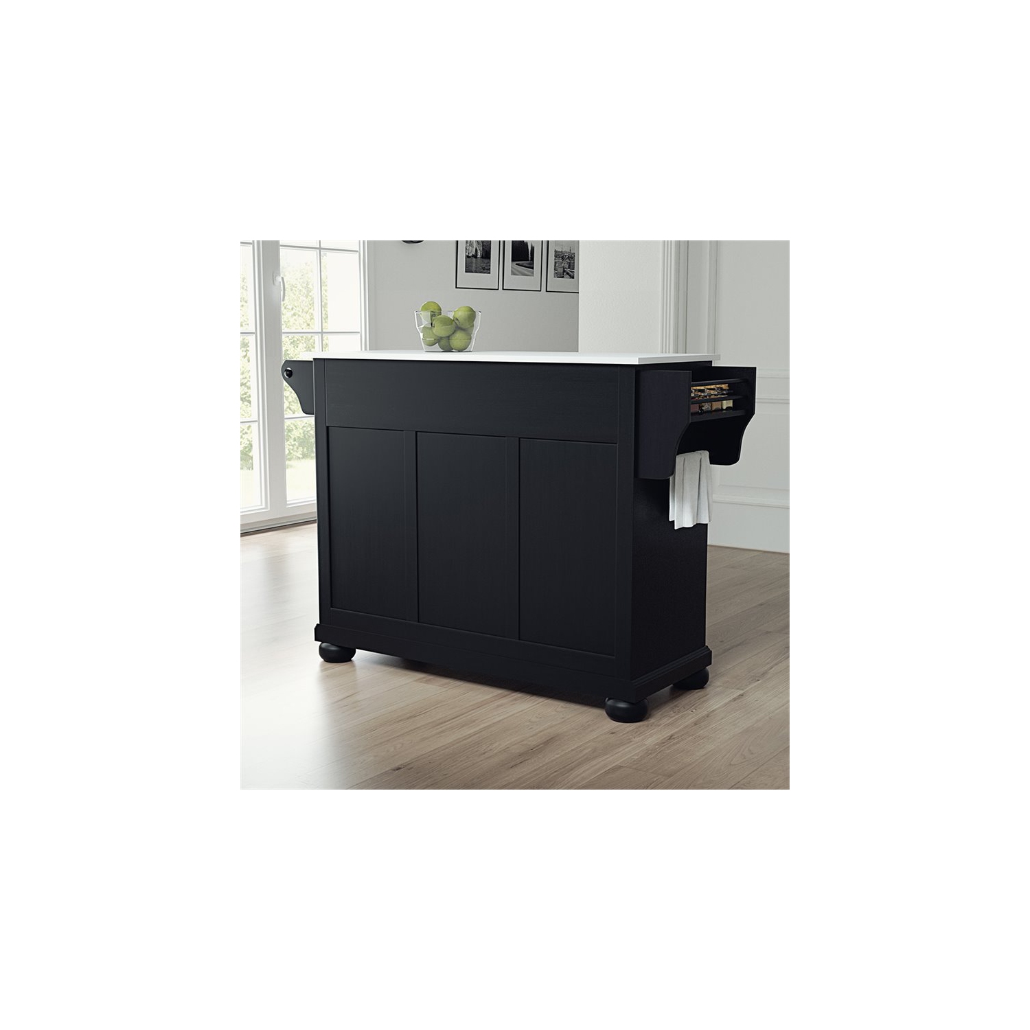 Crosley Alexandria White Granite Top Kitchen Island in Black
