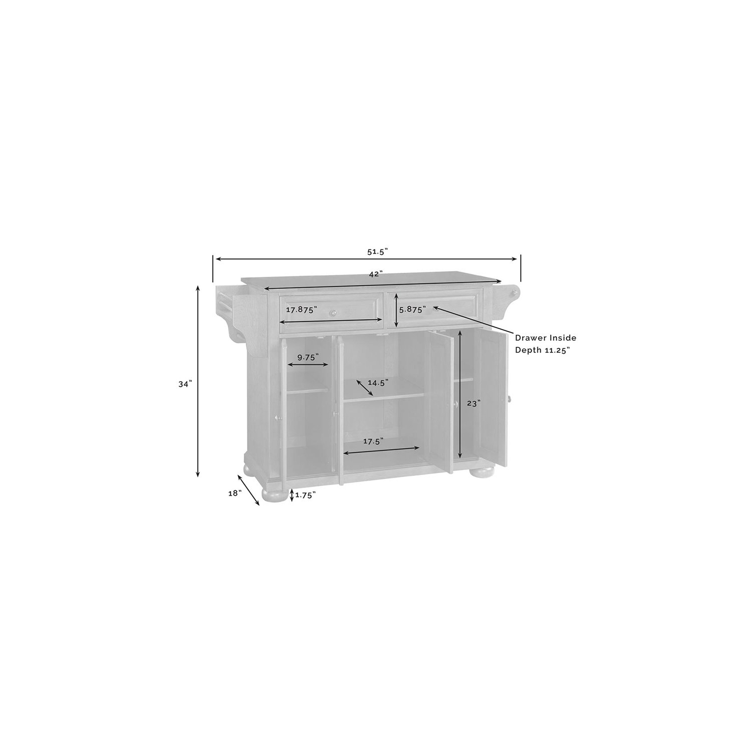 Crosley Alexandria White Granite Top Kitchen Island in Black