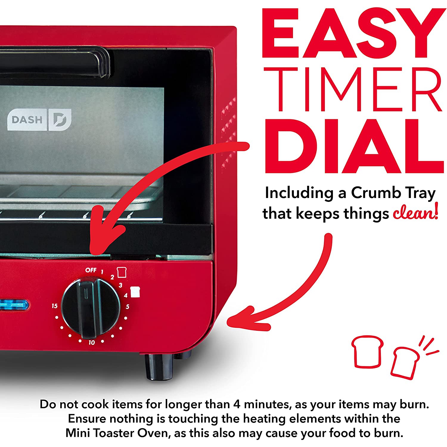 Mini four grille-pain DASH pour pain, bagels, biscuits, pizza, paninis et plus encore avec plateau de cuisson, grille, fonction d'arrêt automatique -