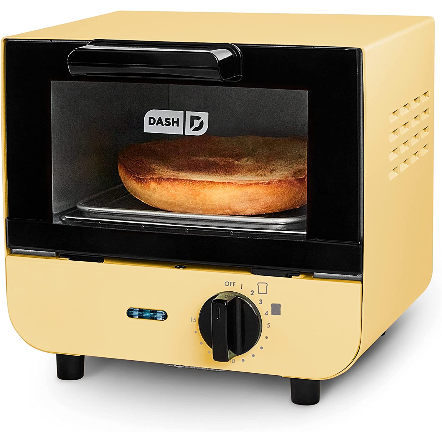 DASH Mini Toaster Oven Cooker for Bread, Bagels, Cookies, Pizza, Paninis & More with Baking Tray, Rack, Auto Shut Off Feature - Yellow