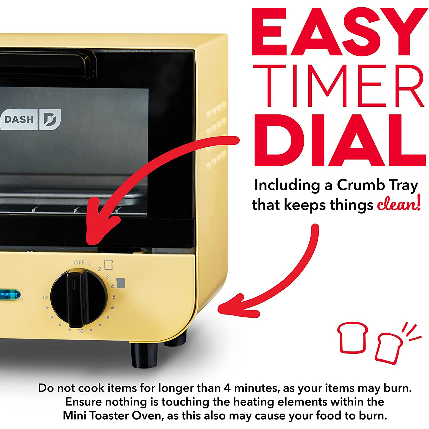DASH Mini Toaster Oven Cooker for Bread, Bagels, Cookies, Pizza, Paninis & More with Baking Tray, Rack, Auto Shut Off Feature - Yellow