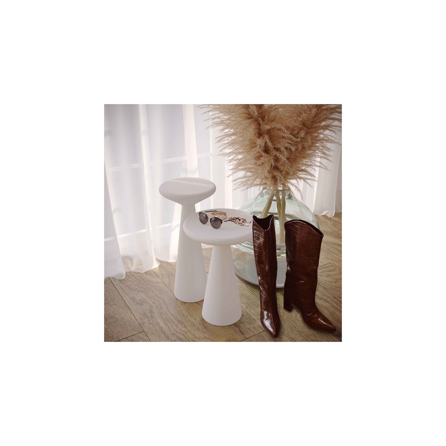 TOV Furniture Gianna 20"H Transitional Stone Accent Tables in White