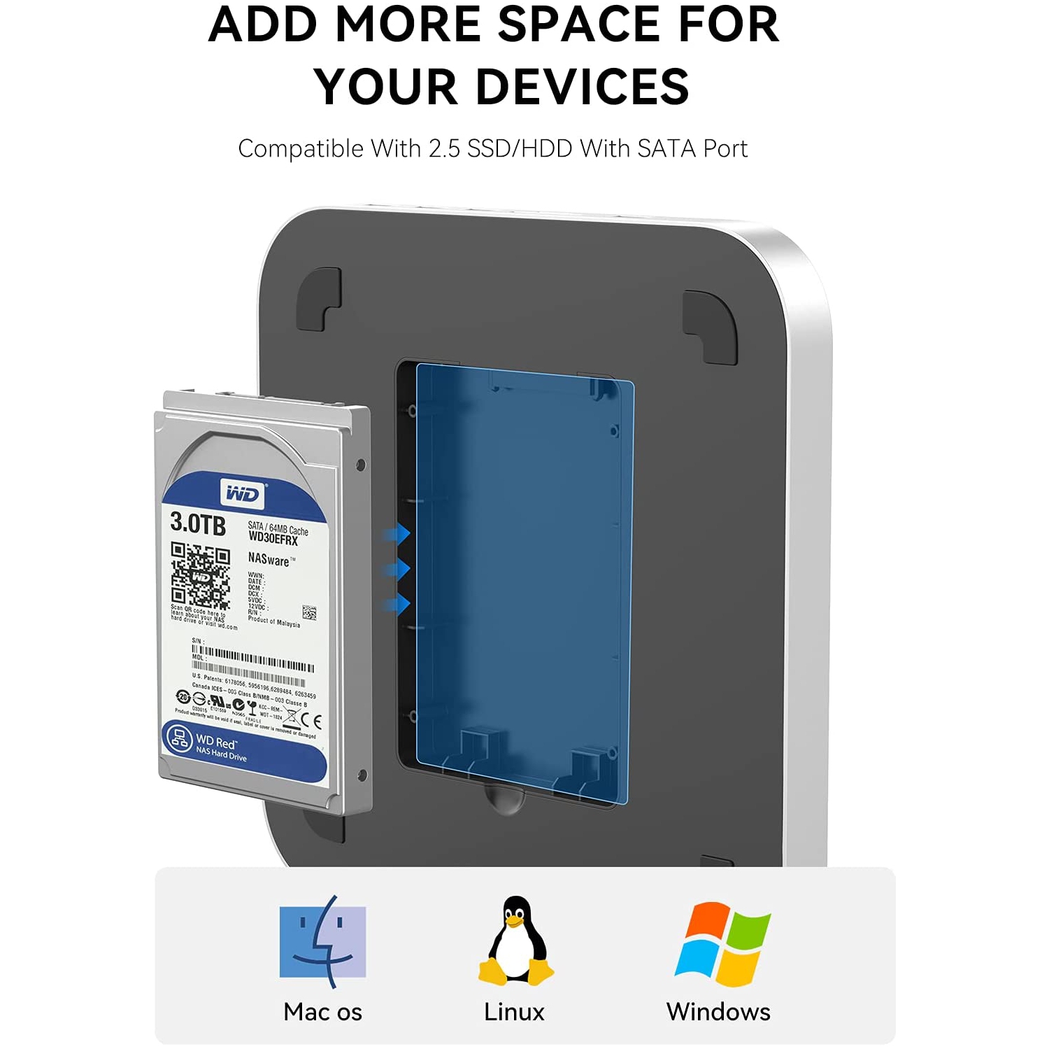 USB-C Hub with Hard Drive Enclosure for Mac Mini M1, Type C Docking Station with SATA SSD/HDD Slot, Dual USB 3.0/2.0 Port, TF/SD Card Readers,