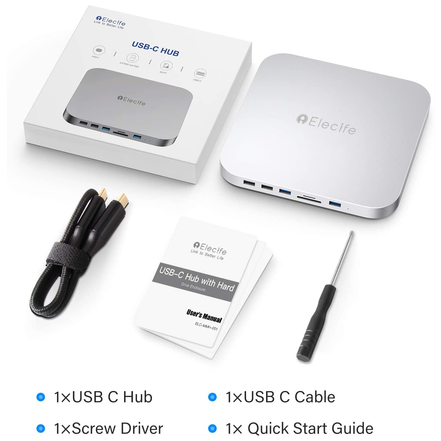 USB-C Hub with Hard Drive Enclosure for Mac Mini M1, Type C Docking Station with SATA SSD/HDD Slot, Dual USB 3.0/2.0 Port, TF/SD Card Readers,