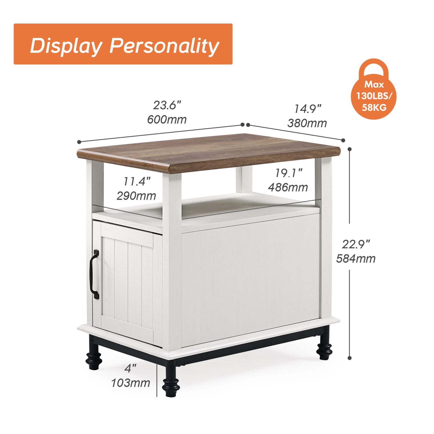 WAMPAT Farmhouse End Tables with Led Lights,Premium Wood Accent End Side Table with Open Storage, Cabinet and Back Shelf for Living Room and Bedroom,