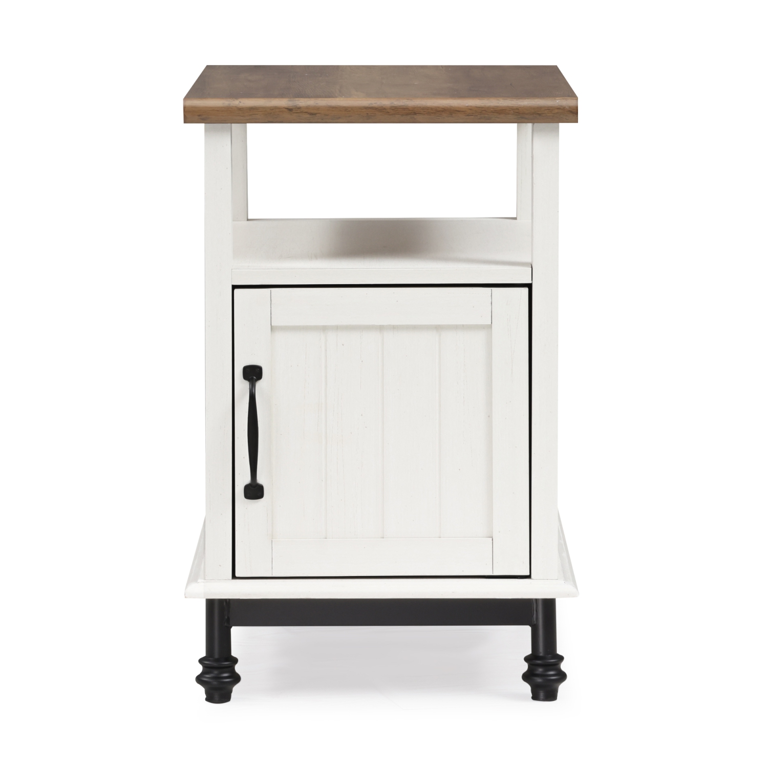 WAMPAT Set of 2 Farmhouse End Tables with Led Lights,Premium Wood Accent End Side Table with Open Storage for Living Room and Bedroom, Metal Feet,