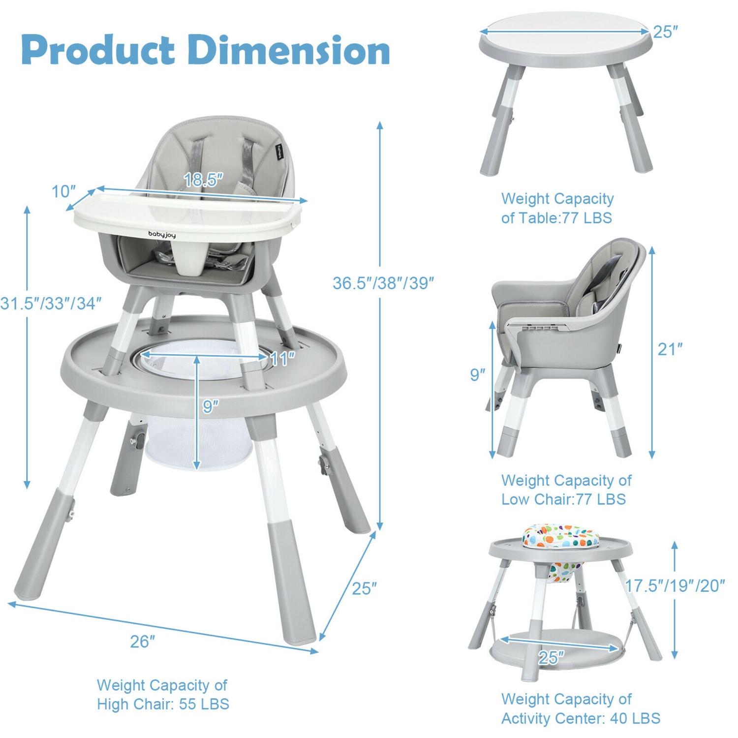 Gymax 6 in 1 Baby High Chair Infant Activity Center w/ Height Adjustment
