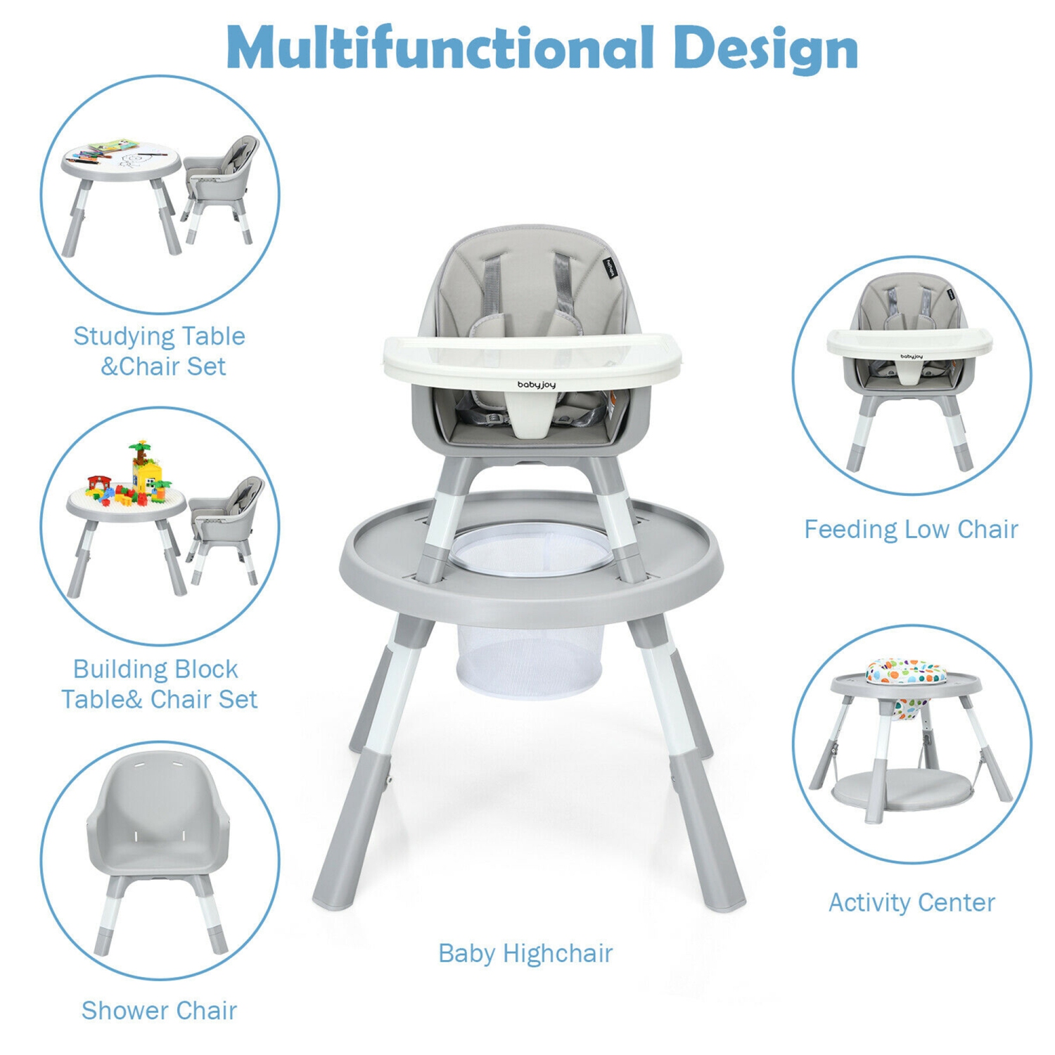 Gymax 6 in 1 Baby High Chair Infant Activity Center w/ Height Adjustment