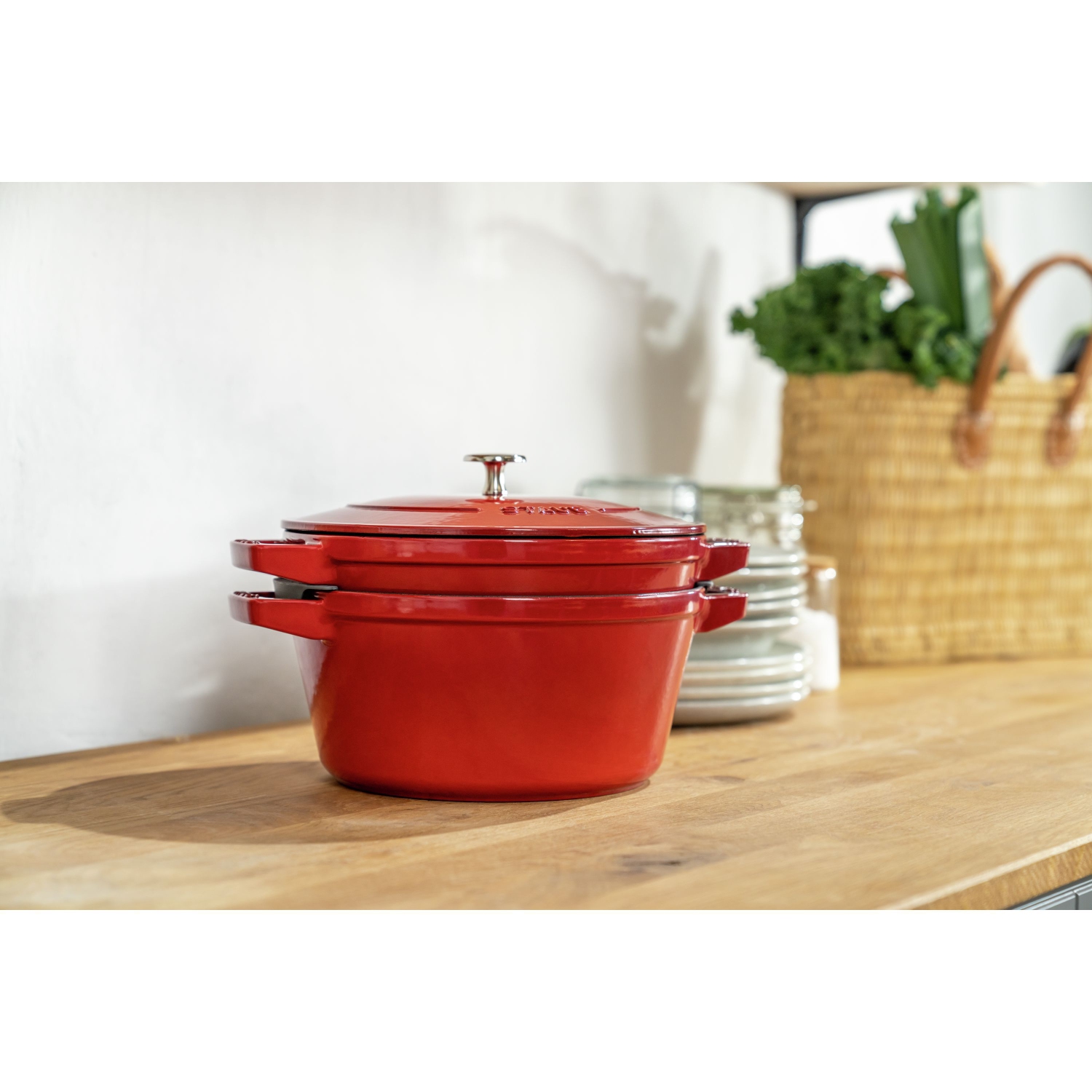 STAUB Stackable Set Stackable Set 3 Piece Cast Iron, Cherry